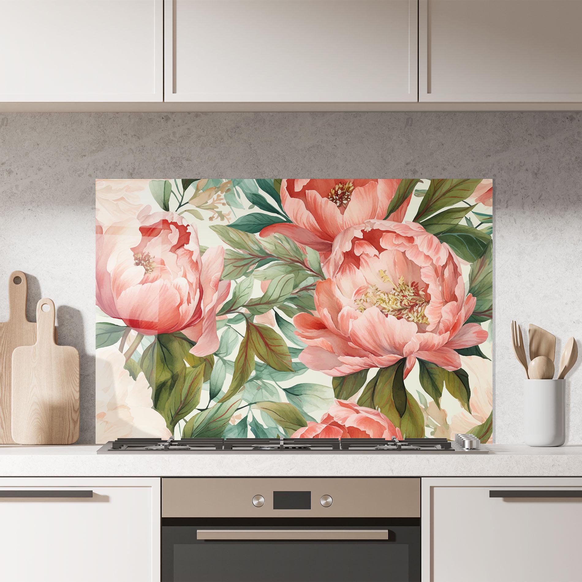 Konyhai üveg hátfal Light Red Peony mockup 7