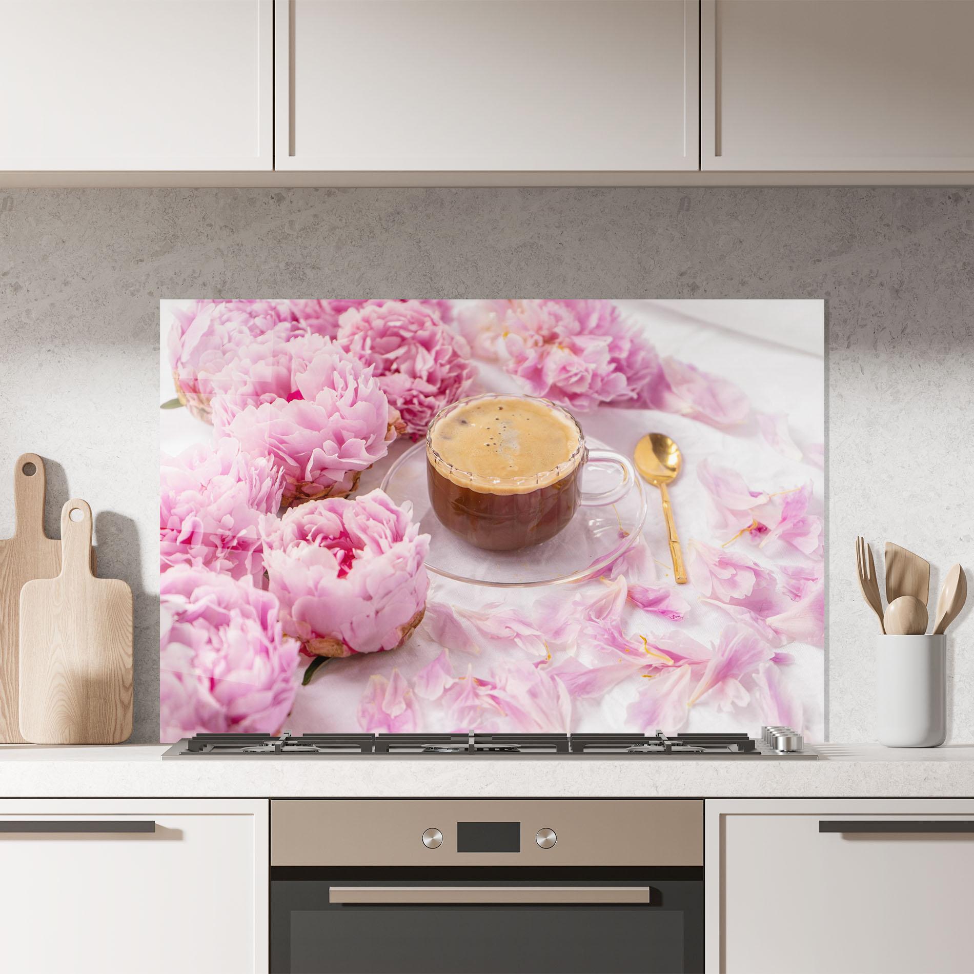 Konyhai üveg hátfal Peony And Coffee mockup 7