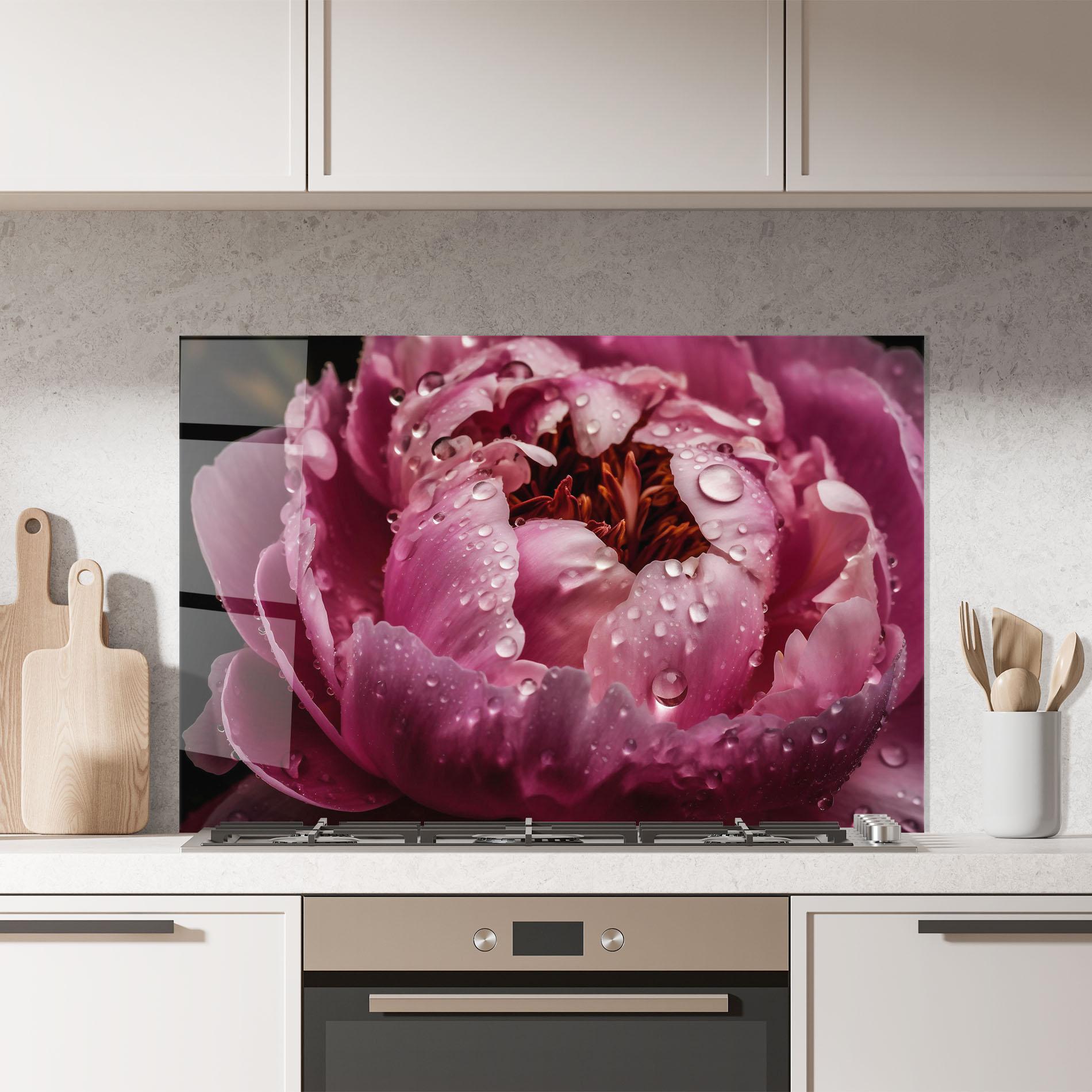 Konyhai üveg hátfal Peony Close Up After Rain mockup 7