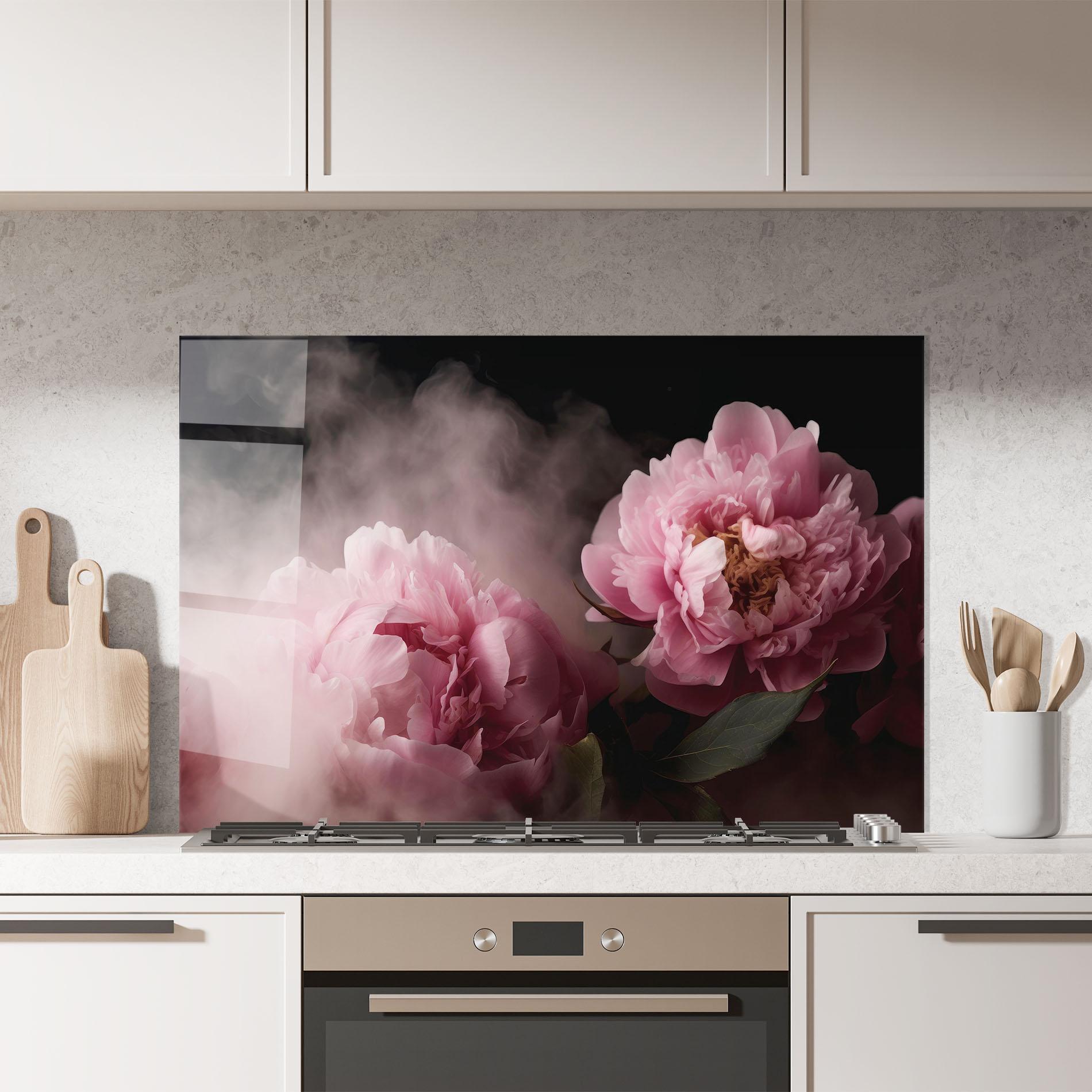 Konyhai üveg hátfal Peony In Smoke mockup 7
