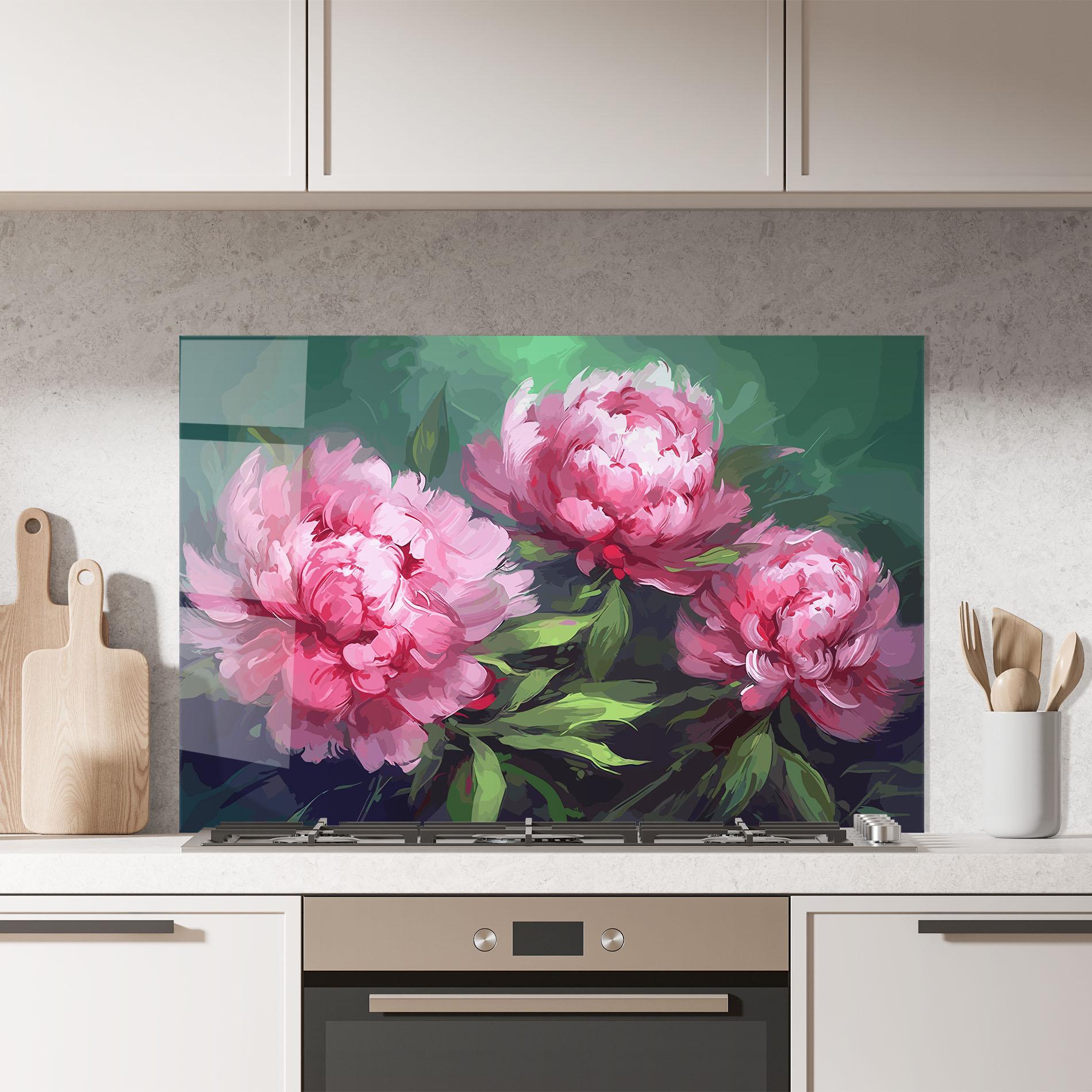 Konyhai üveg hátfal Pretty Peonies mockup 7