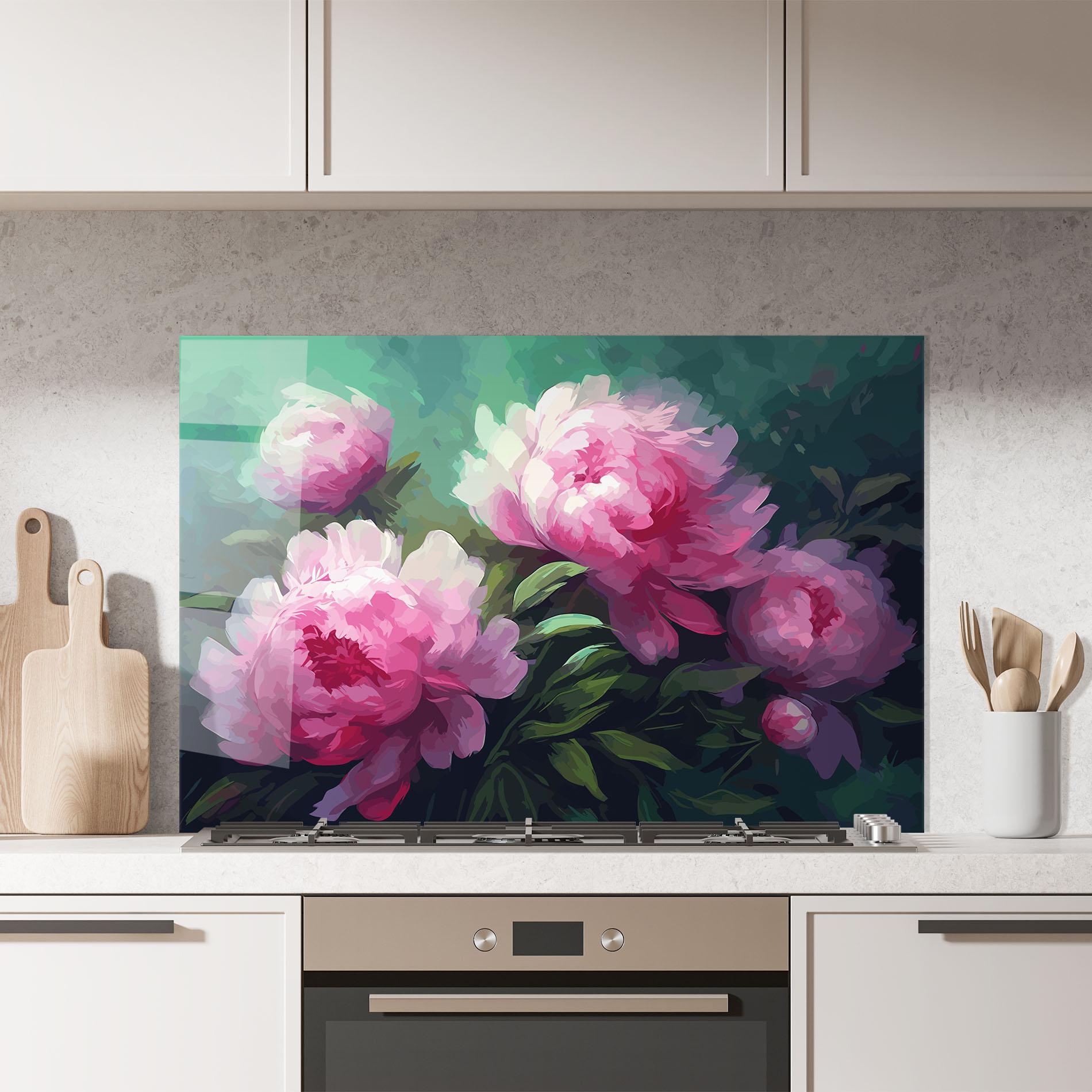 Konyhai üveg hátfal Pretty Peony Paint mockup 7