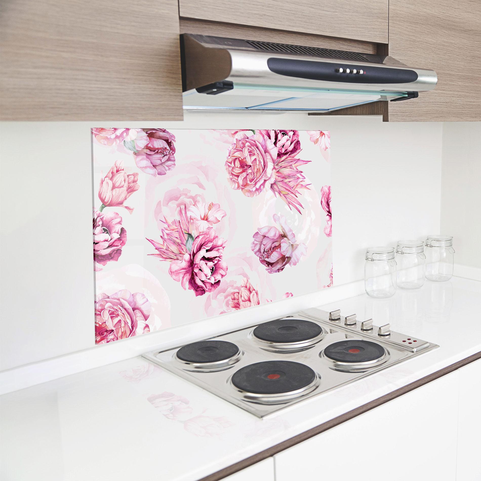 Konyhai üveg hátfal Blooming Peony mockup 8