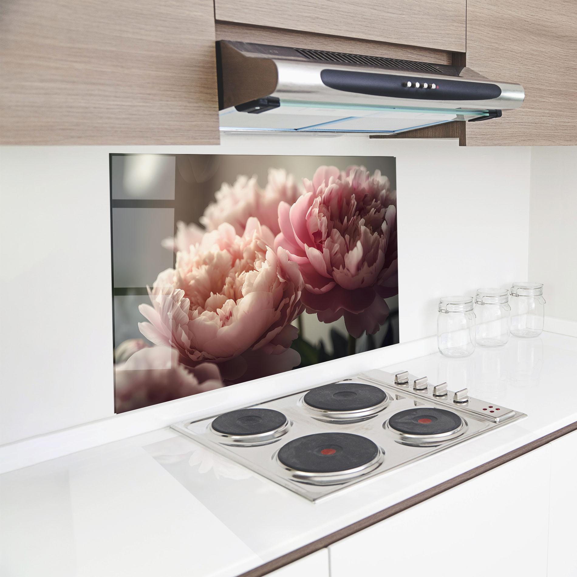 Konyhai üveg hátfal Cream Dreamy Peony mockup 8