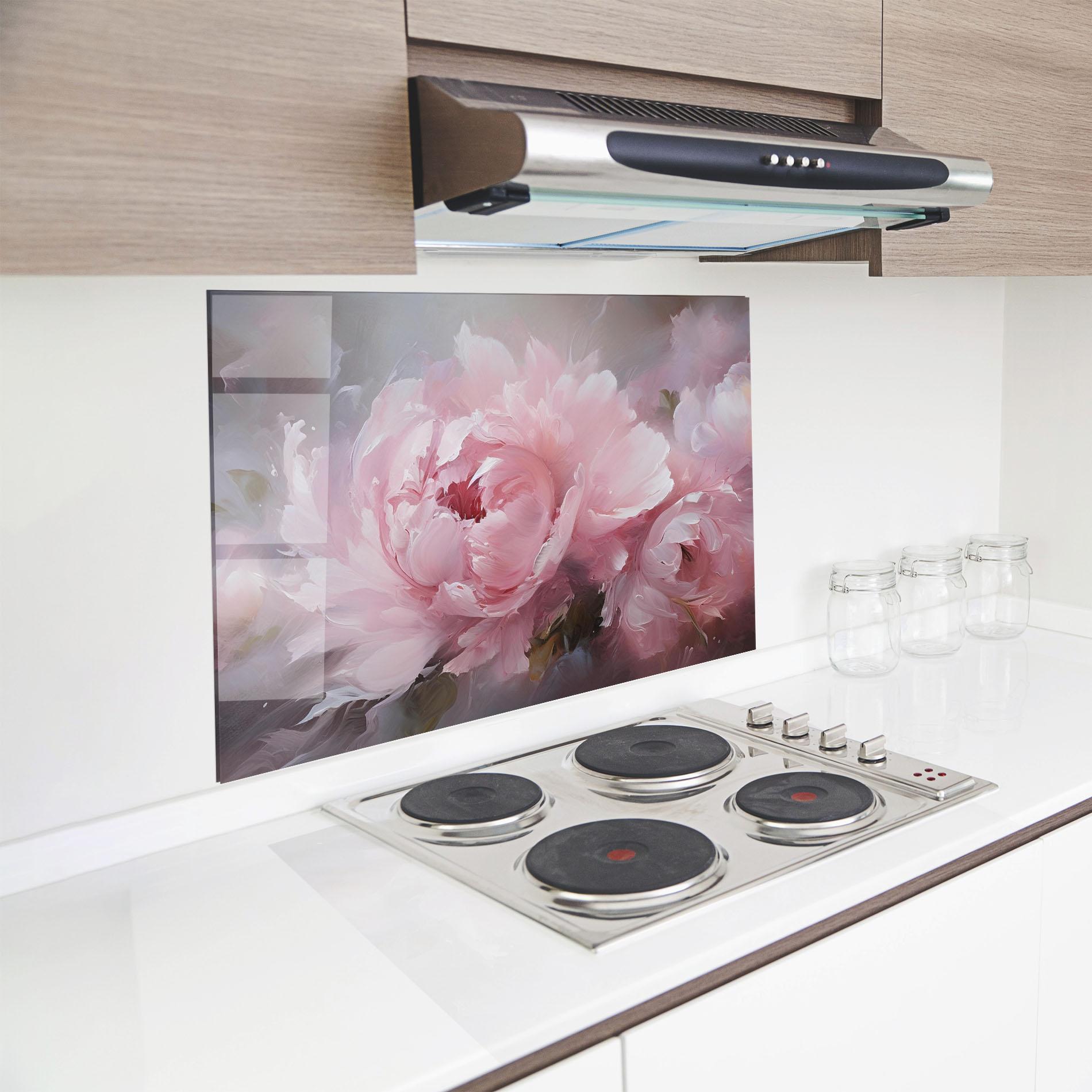 Konyhai üveg hátfal Dreamy Painting Peony mockup 8