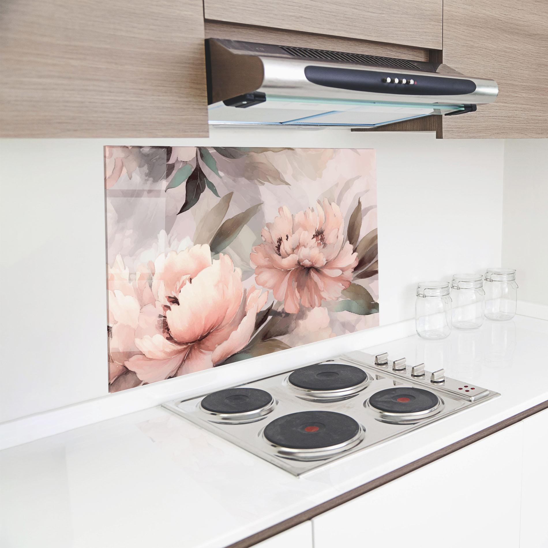 Konyhai üveg hátfal Dreamy Peony Art mockup 8