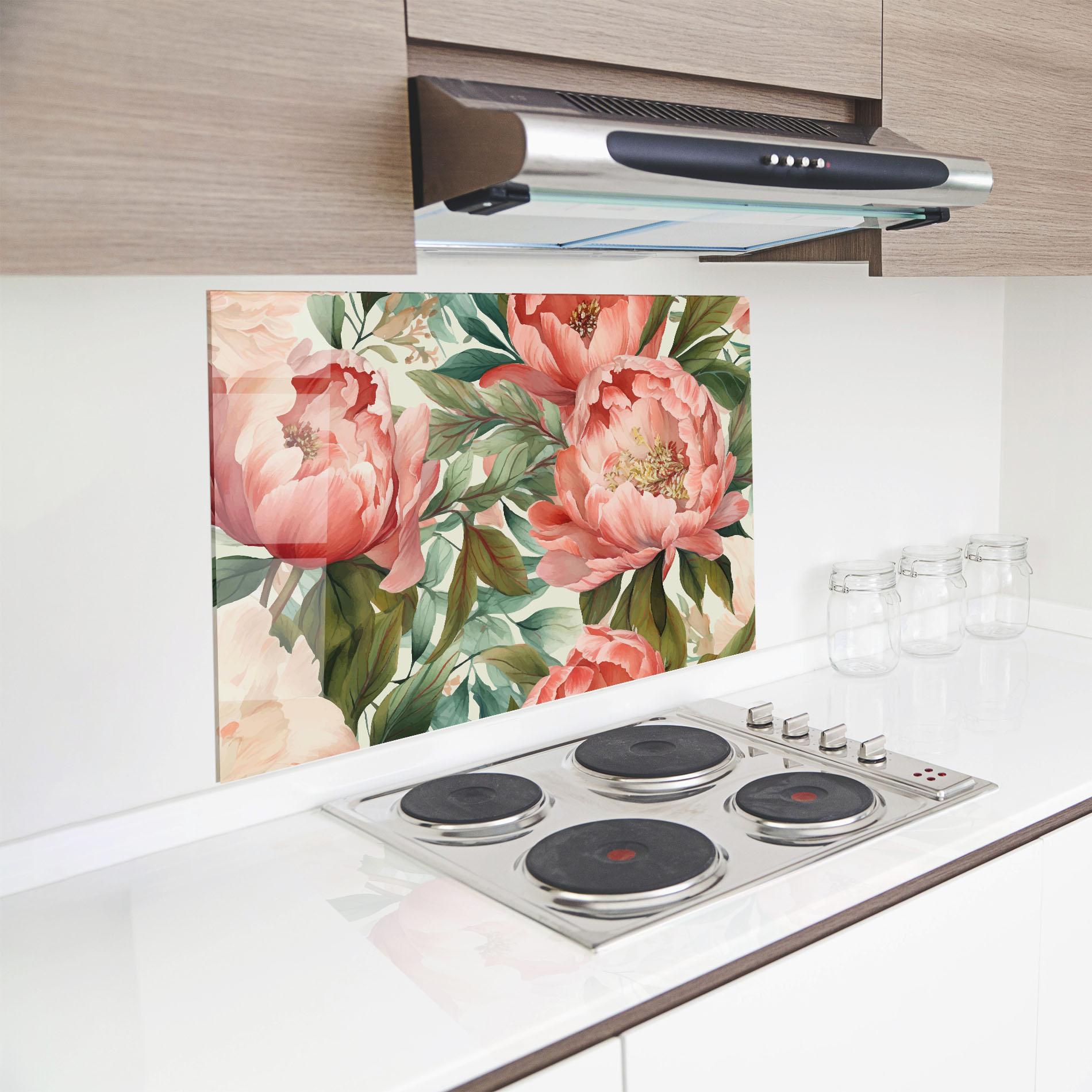 Konyhai üveg hátfal Light Red Peony mockup 8