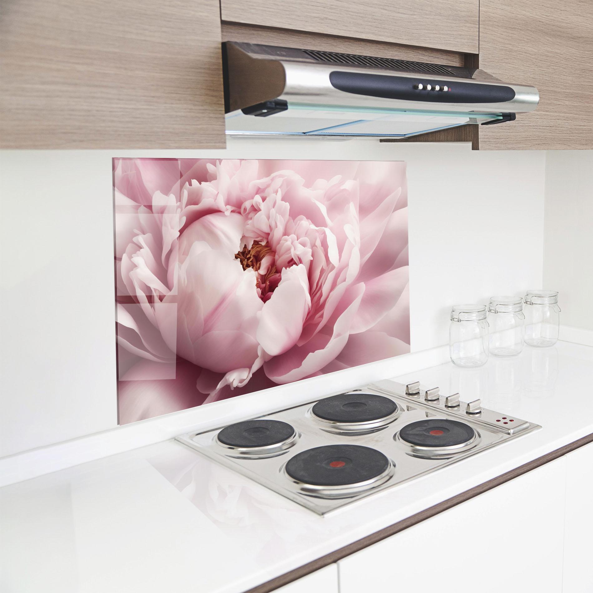 Konyhai üveg hátfal Pastel Peony Petals mockup 8