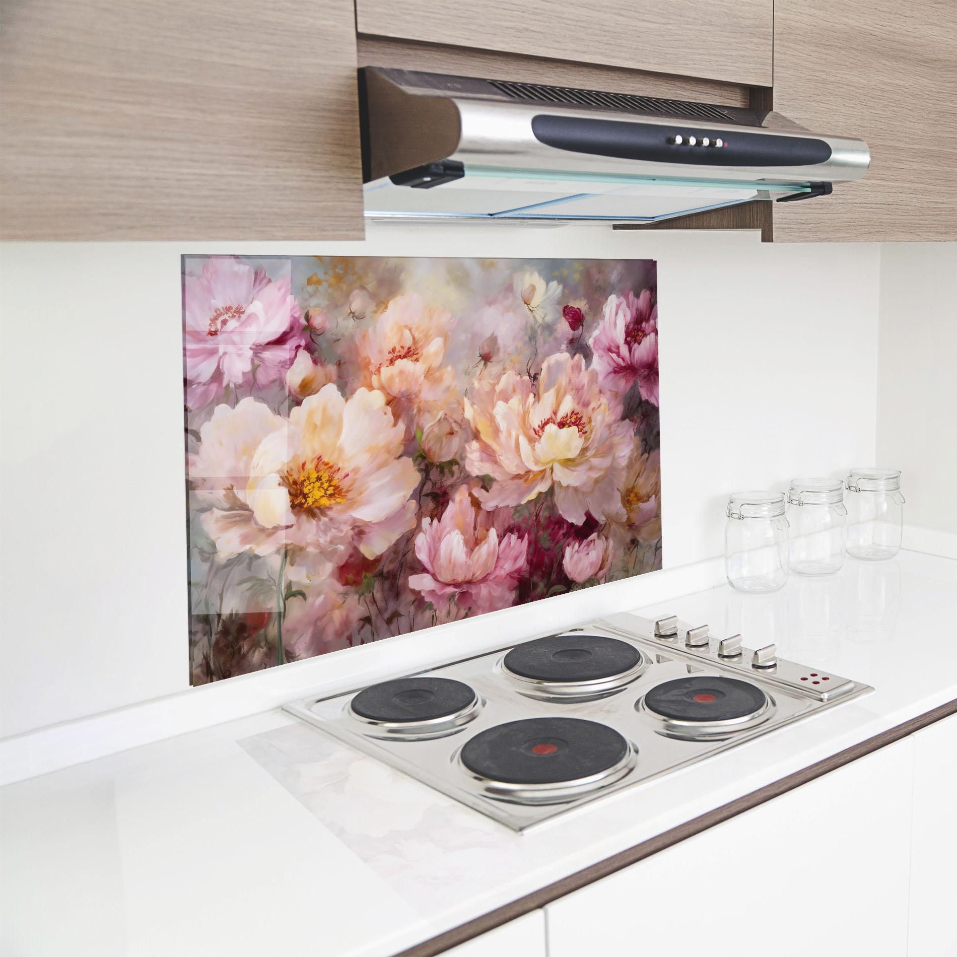 Konyhai üveg hátfal Peony Painting Art mockup 8