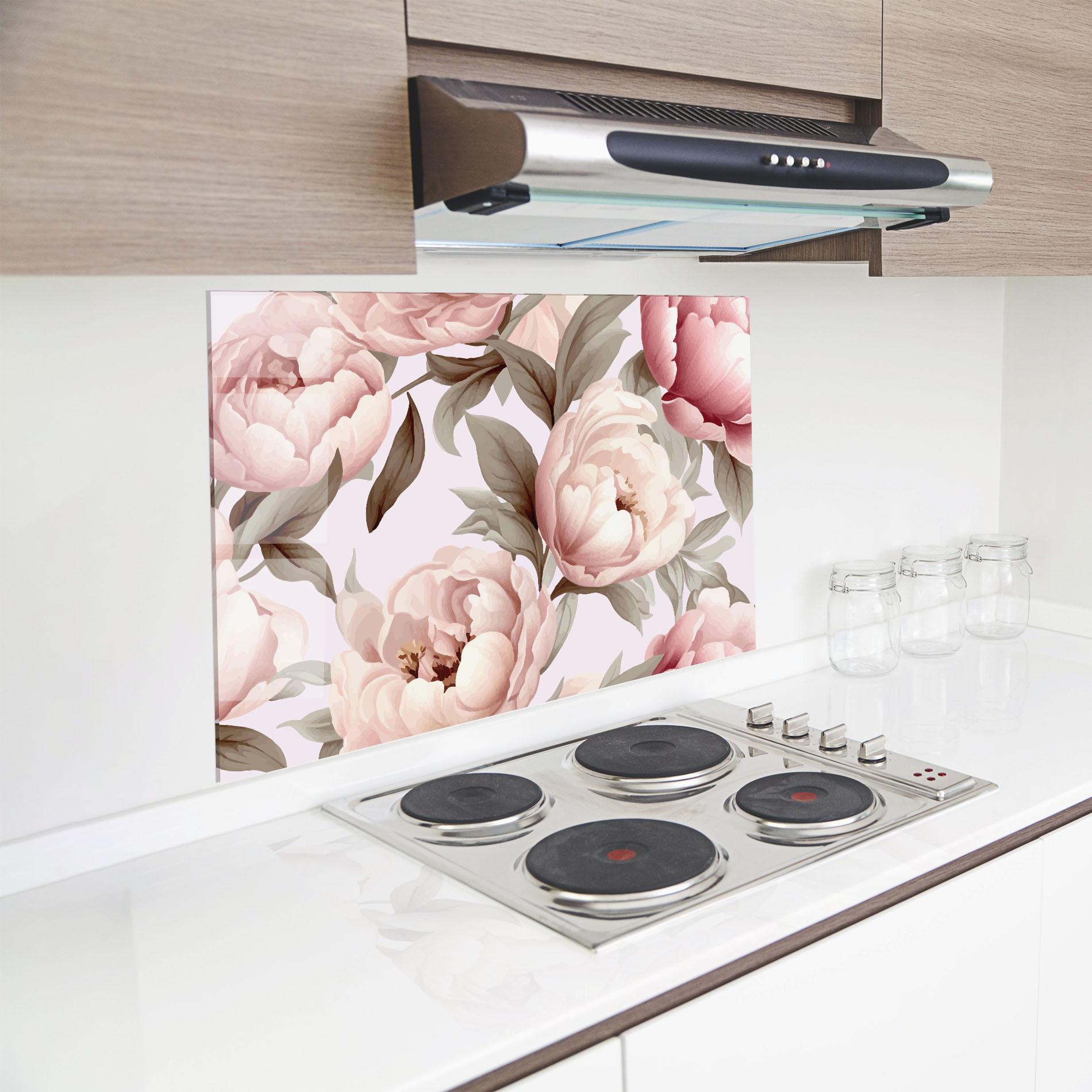 Konyhai üveg hátfal Pink Peony Buds mockup 8
