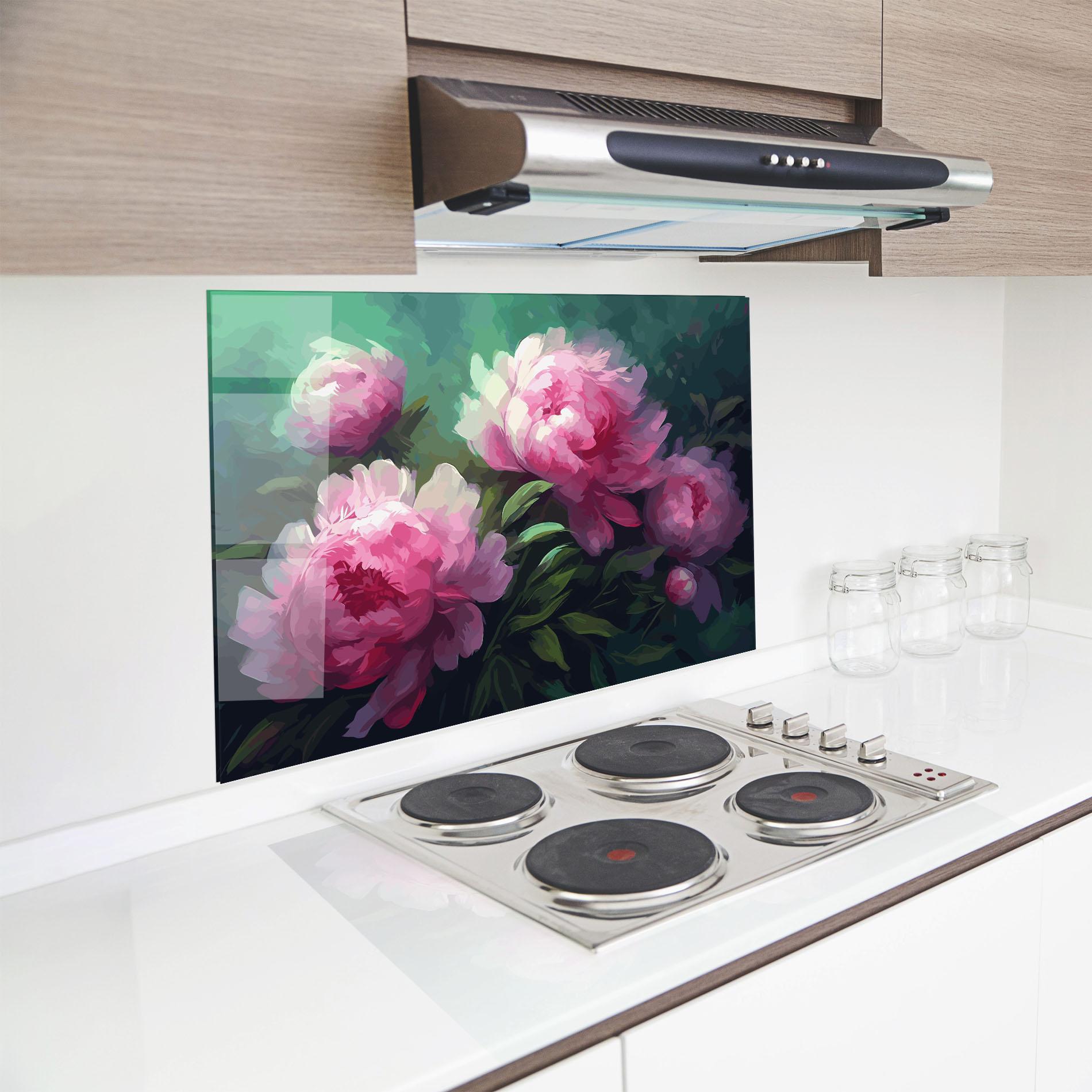 Konyhai üveg hátfal Pretty Peony Paint mockup 8