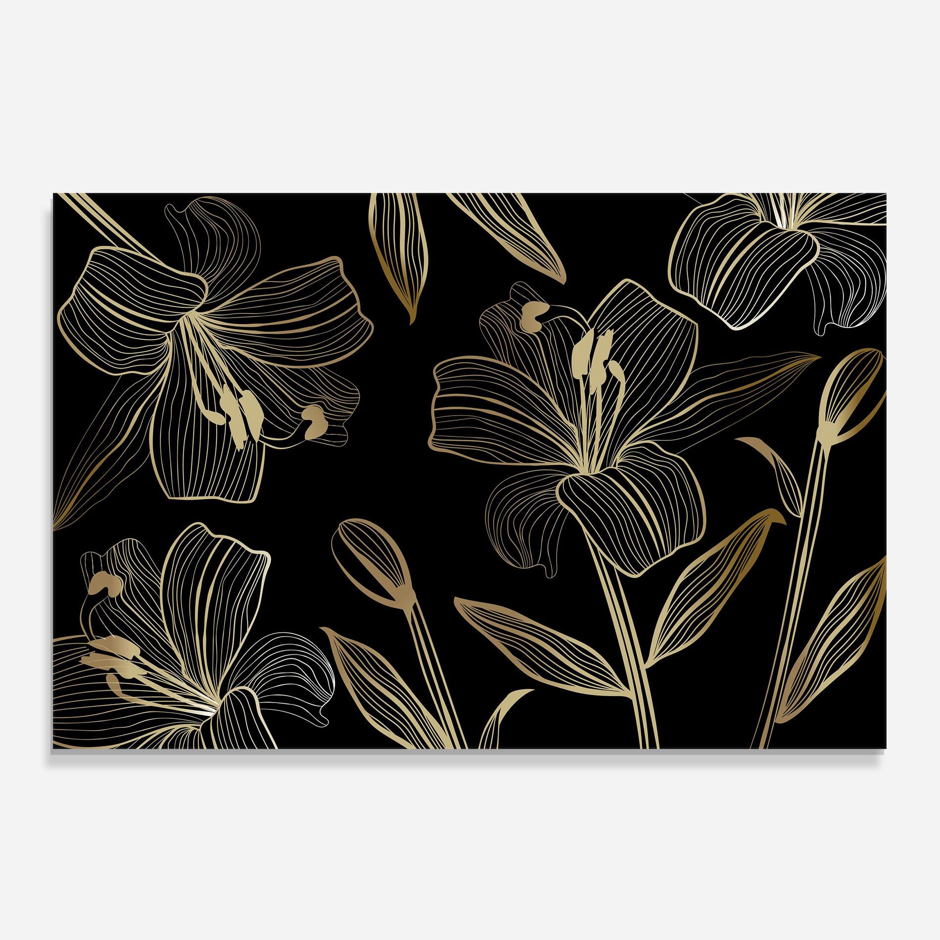 Konyhai üveg hátfal Gold Black Lily mockup 0