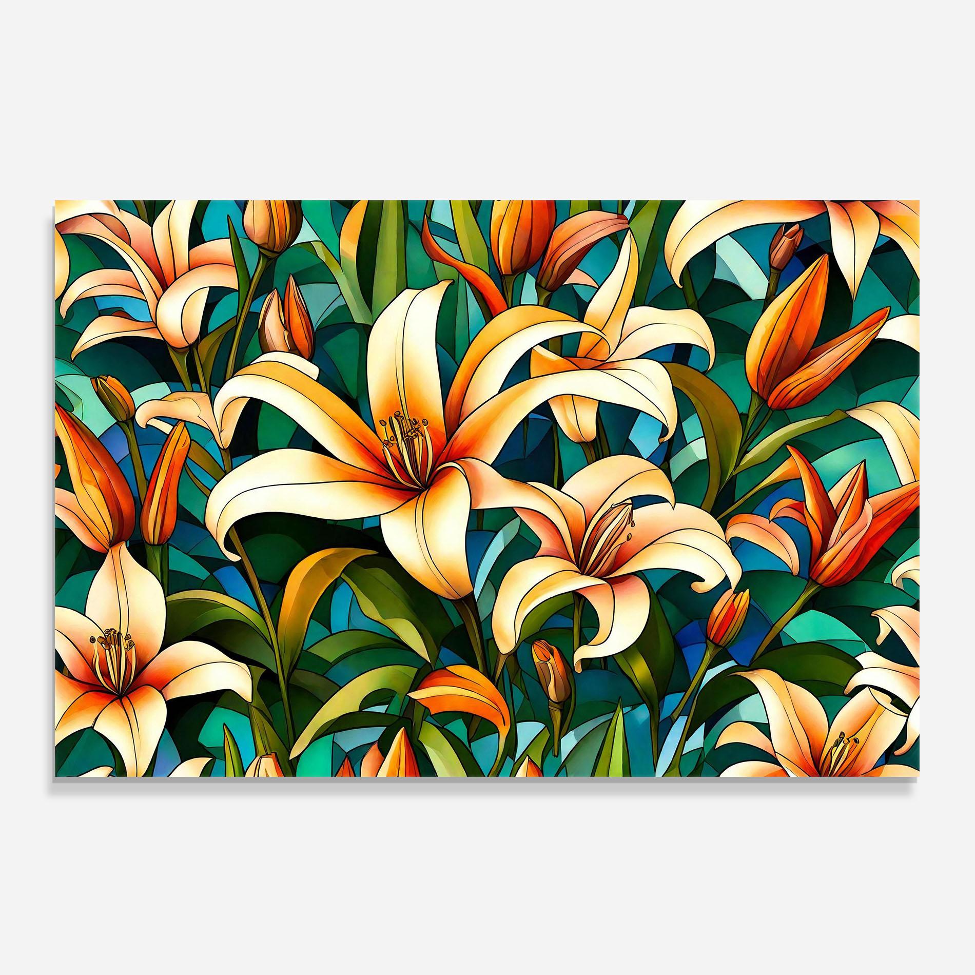 Konyhai üveg hátfal Lily Pattern mockup 0