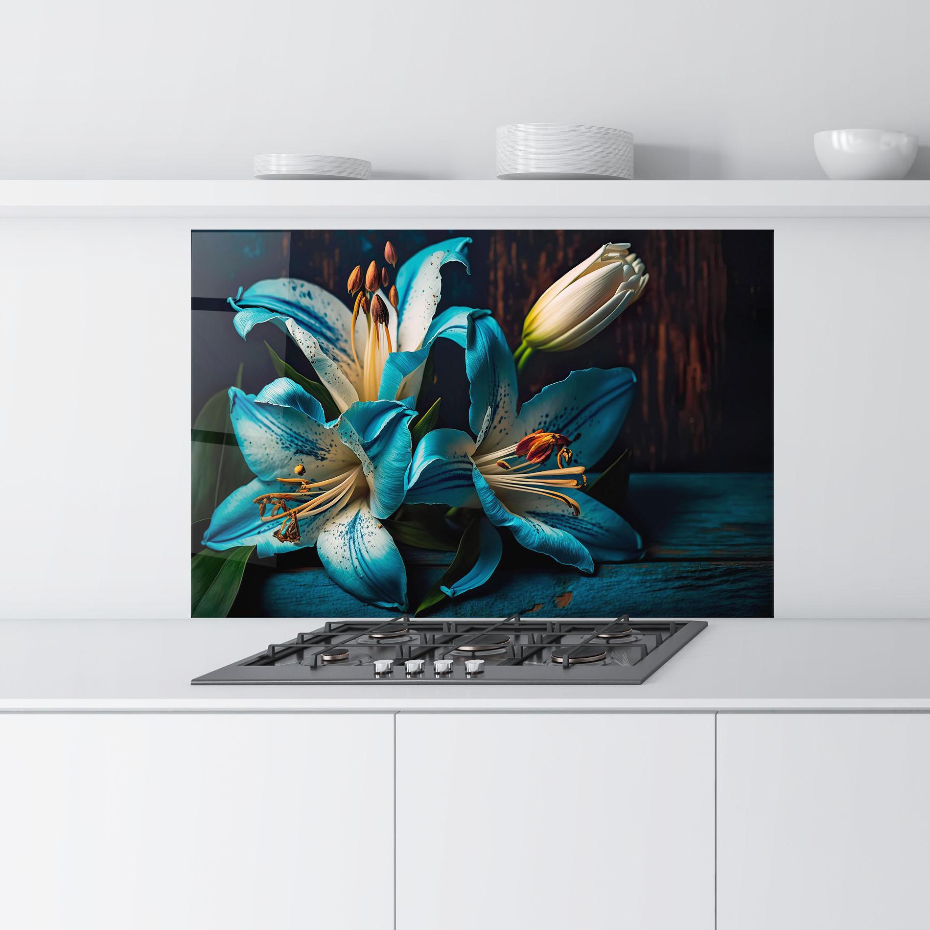 Konyhai üveg hátfal Blue Lily mockup 9