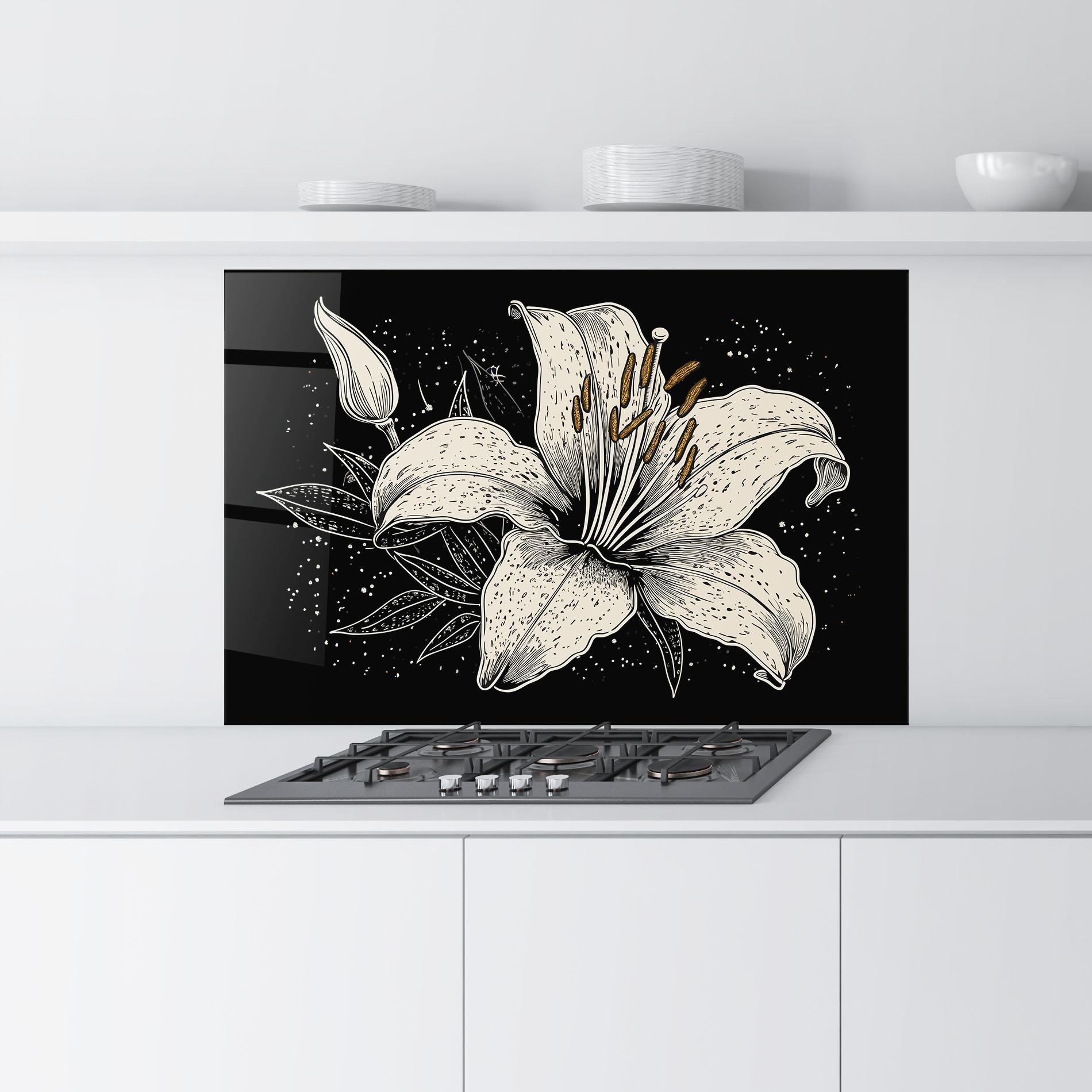 Konyhai üveg hátfal Cream Black Lily mockup 9