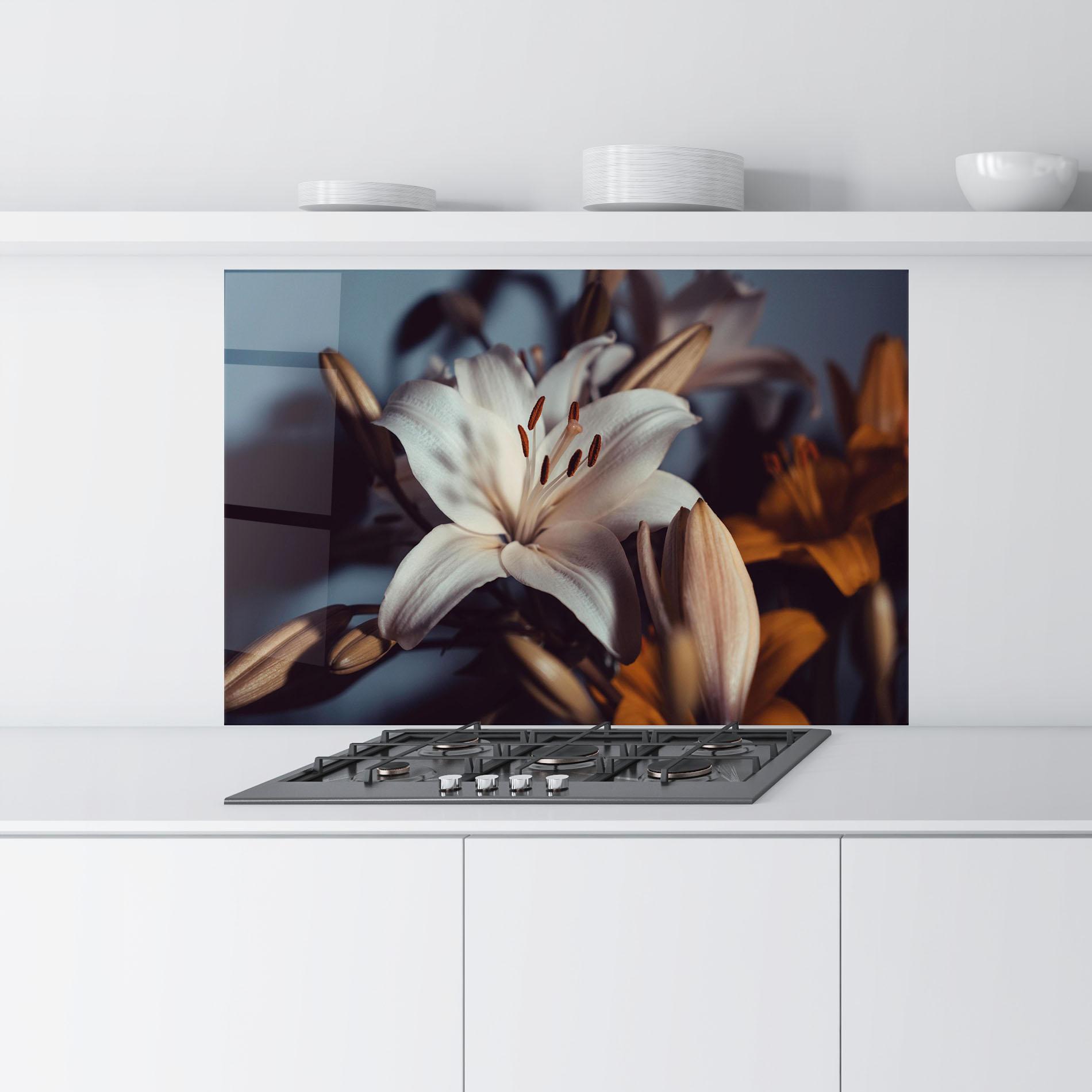 Konyhai üveg hátfal Cream Lily mockup 9
