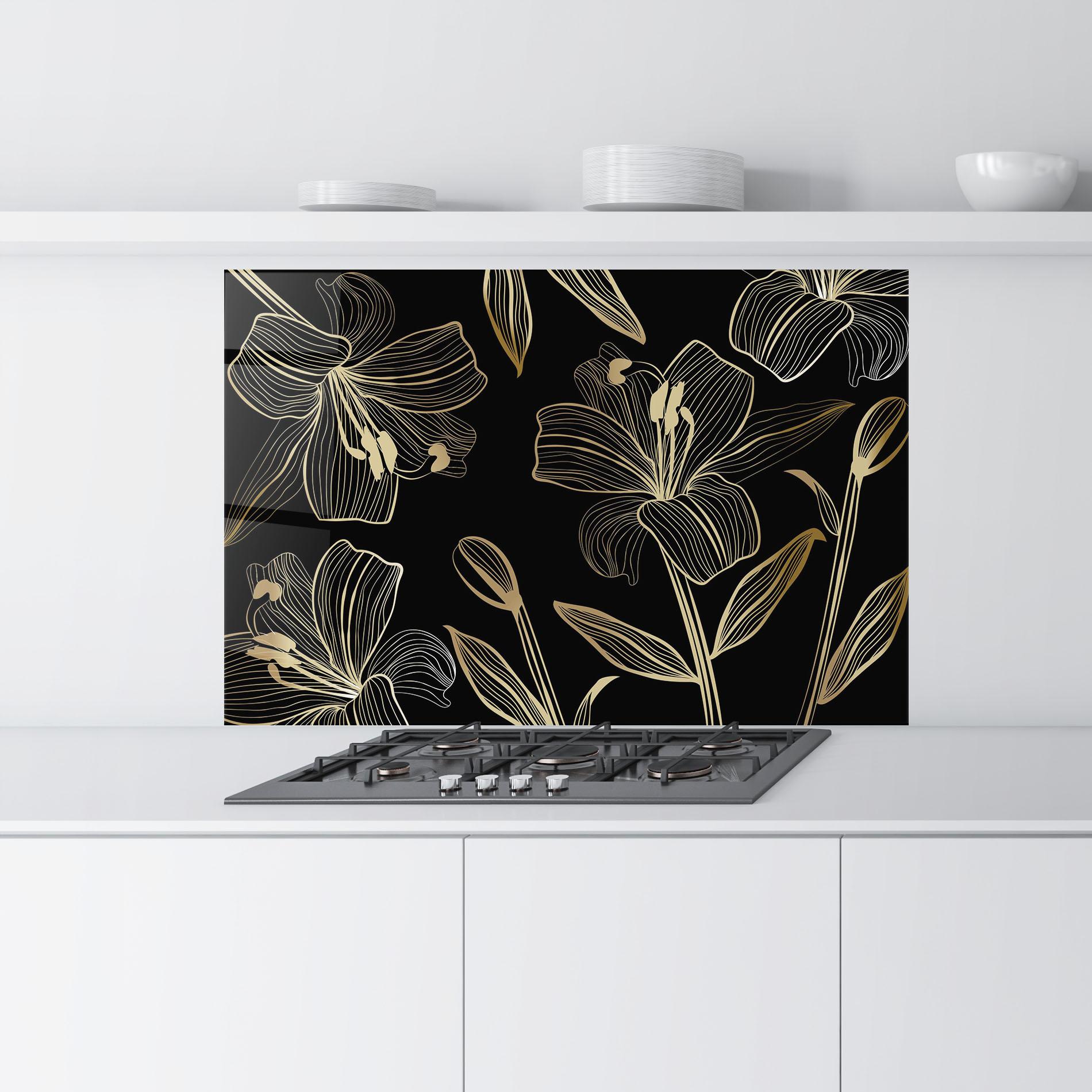 Konyhai üveg hátfal Gold Black Lily mockup 9