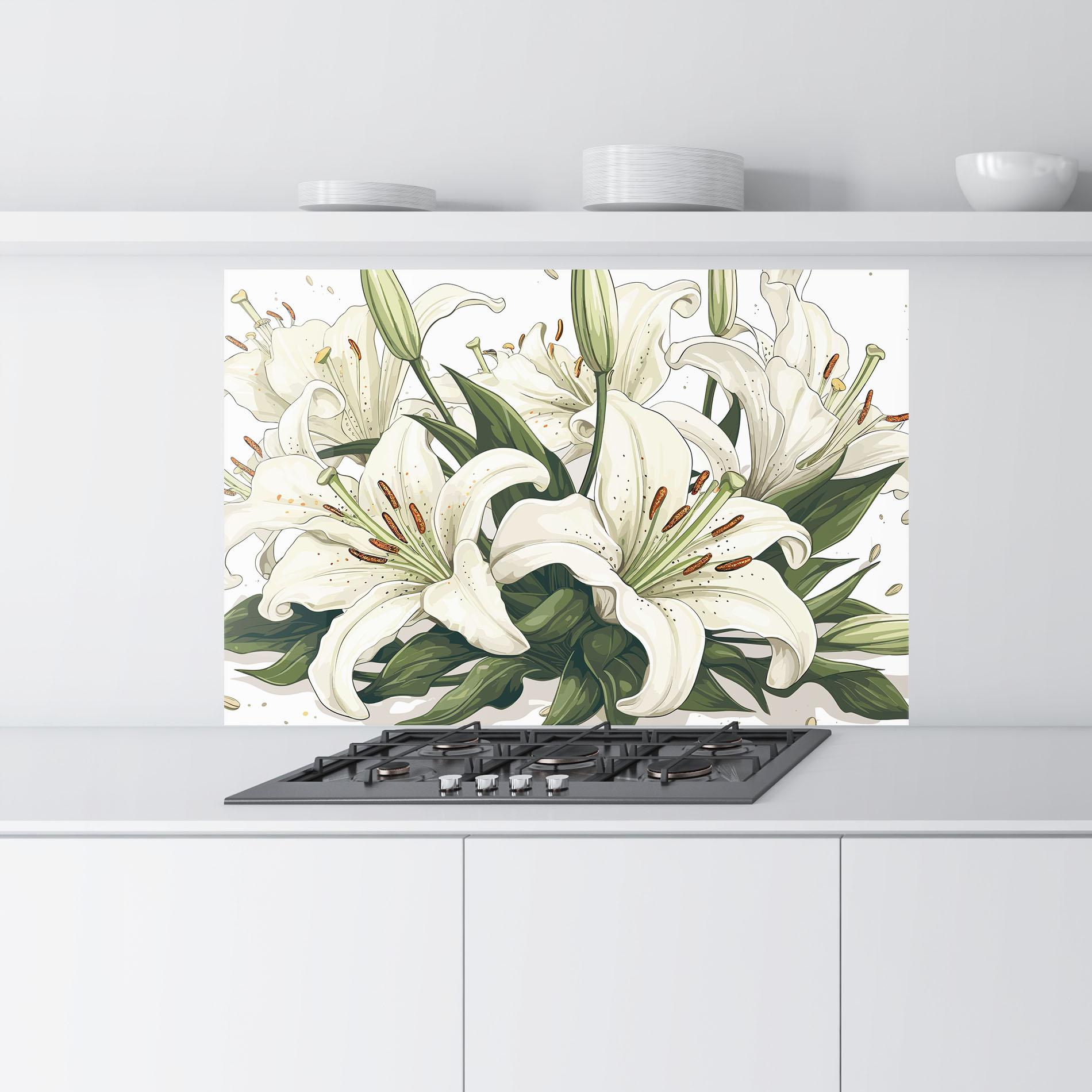 Konyhai üveg hátfal Grey White Lily mockup 9