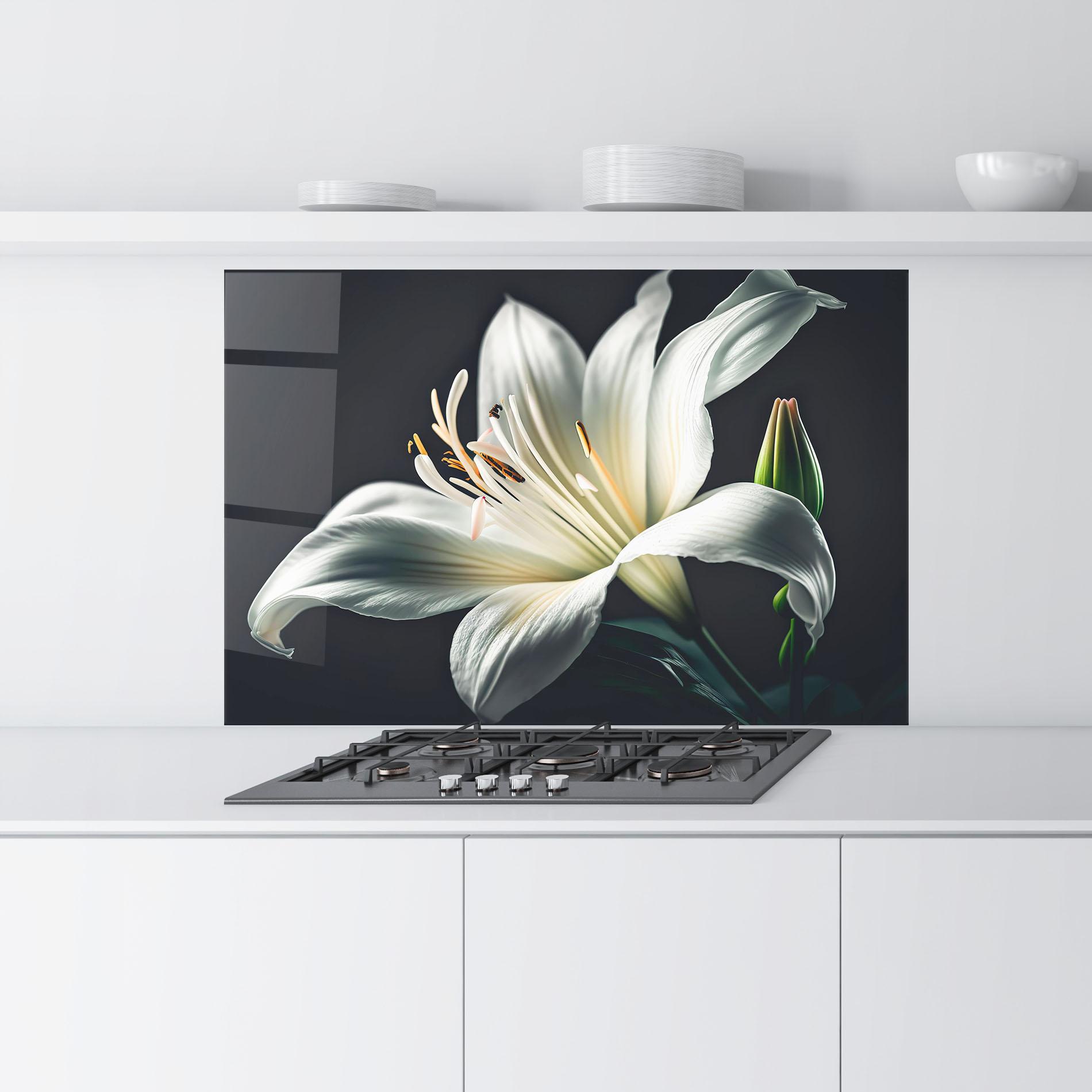 Konyhai üveg hátfal Light Grey Lily mockup 9