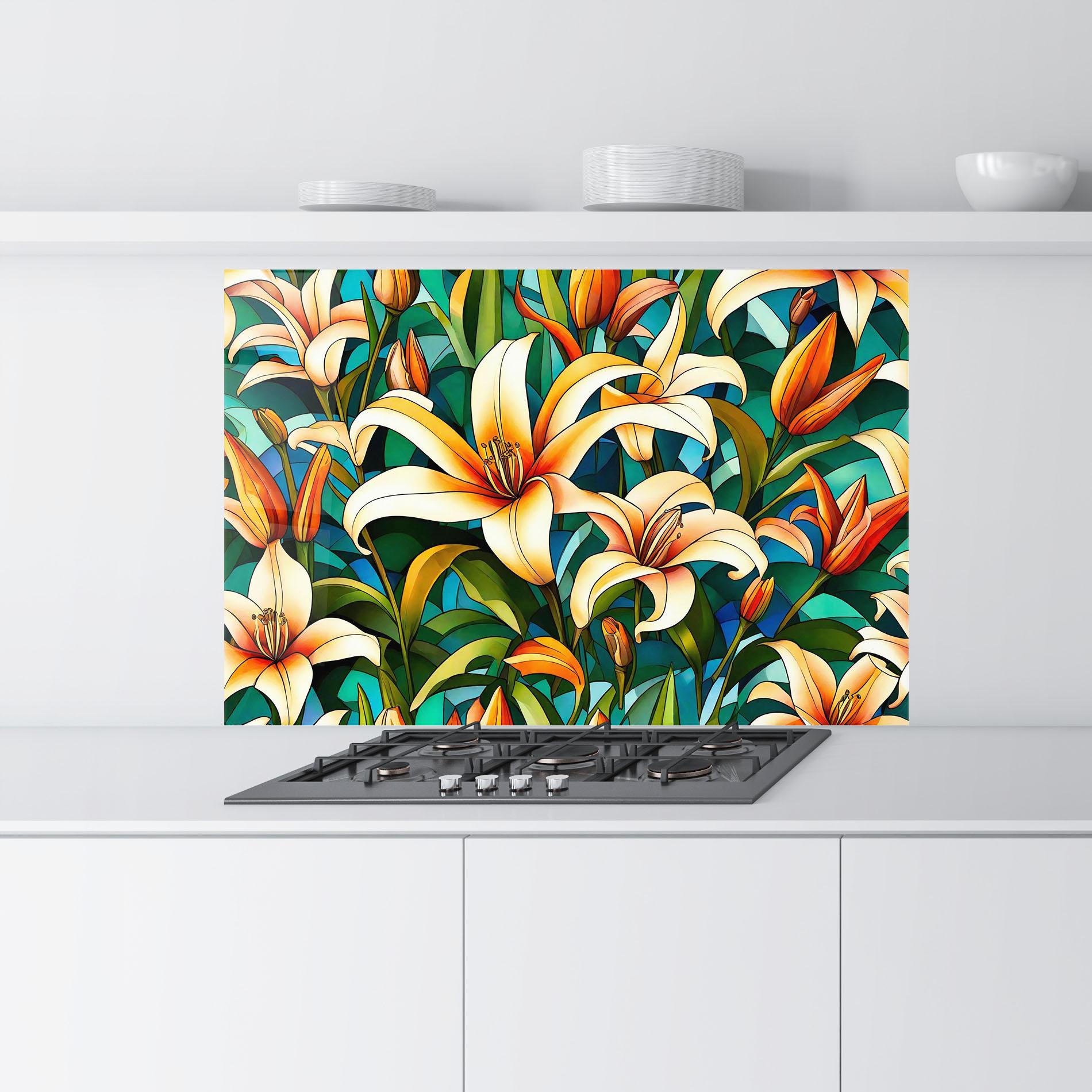 Konyhai üveg hátfal Lily Pattern mockup 9