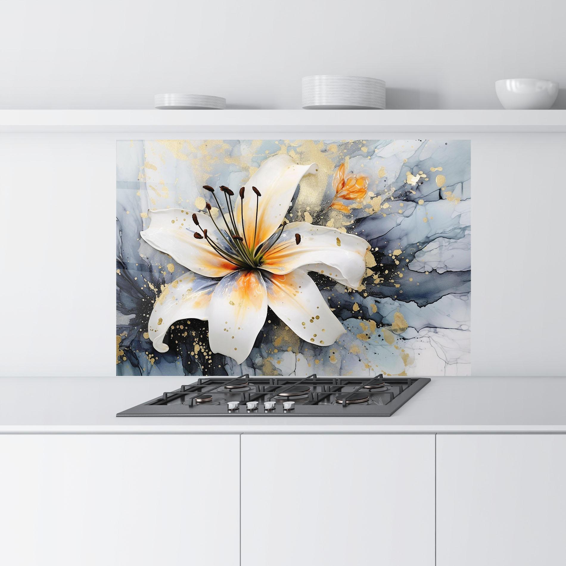 Konyhai üveg hátfal Lily With Orange Painting mockup 9