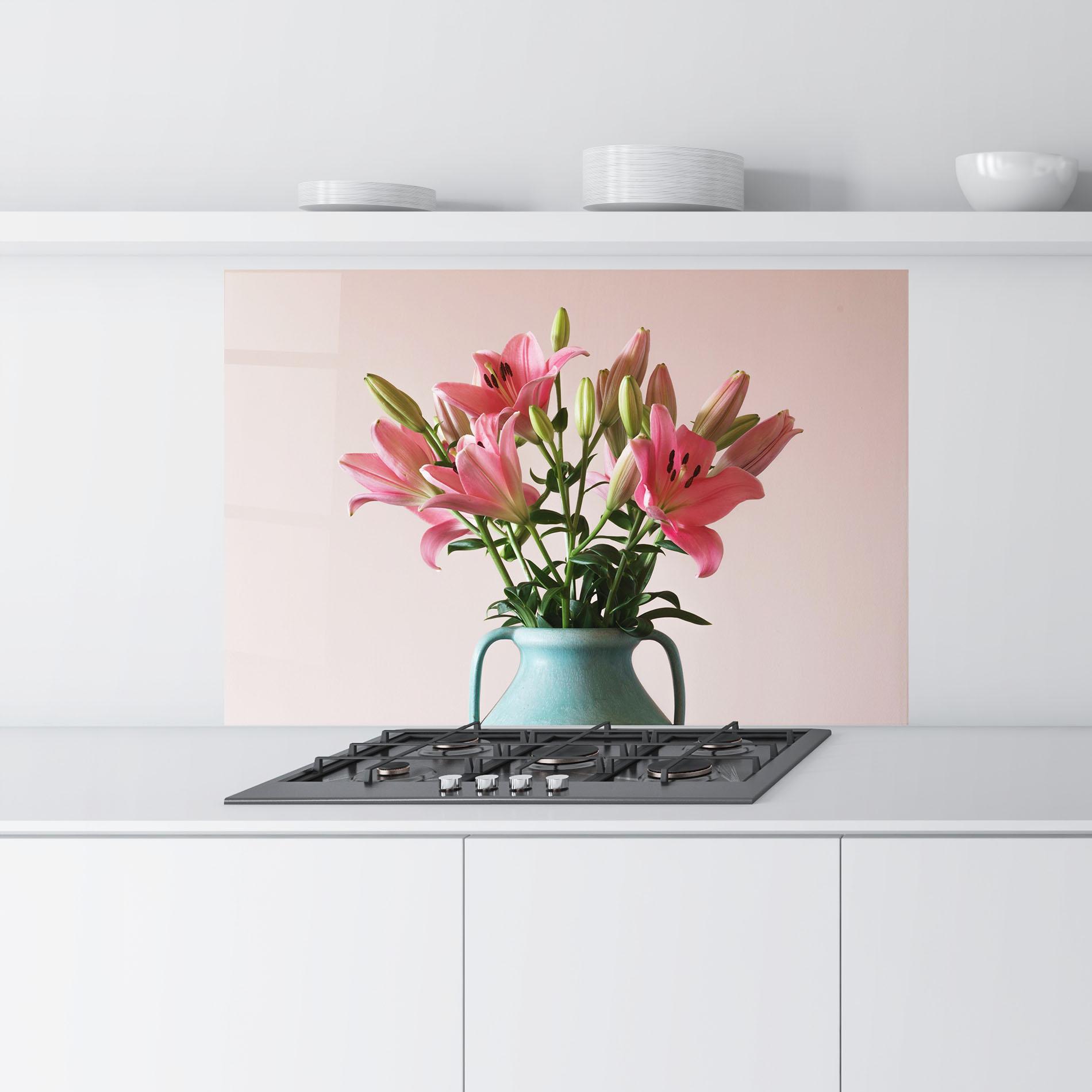 Konyhai üveg hátfal Pink Lily In Vase mockup 9