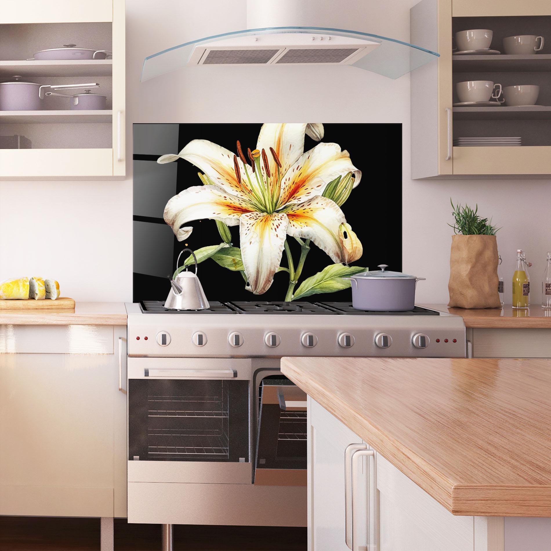 Konyhai üveg hátfal Beautiful White Lily mockup 1