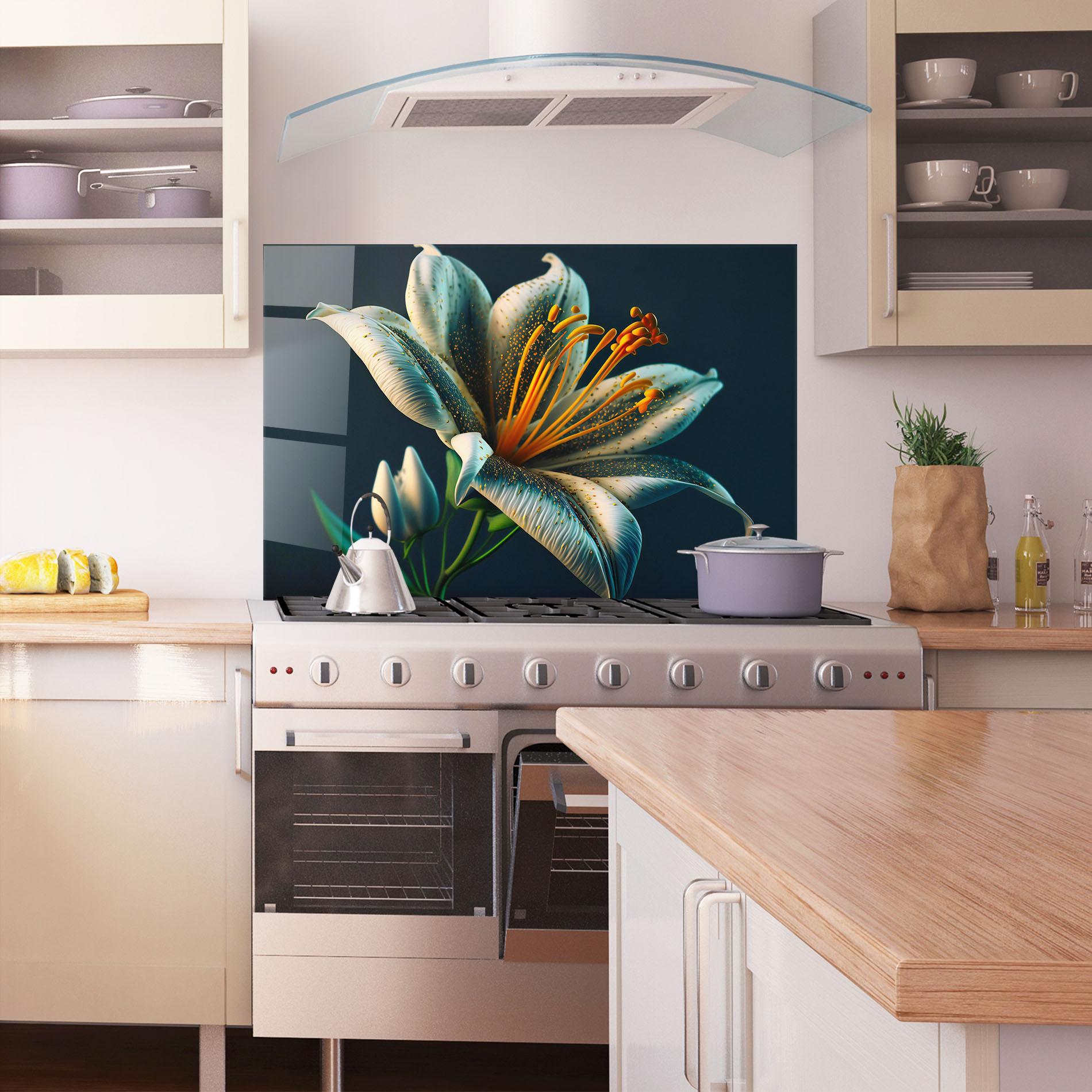 Konyhai üveg hátfal Blue Grey Lily mockup 1