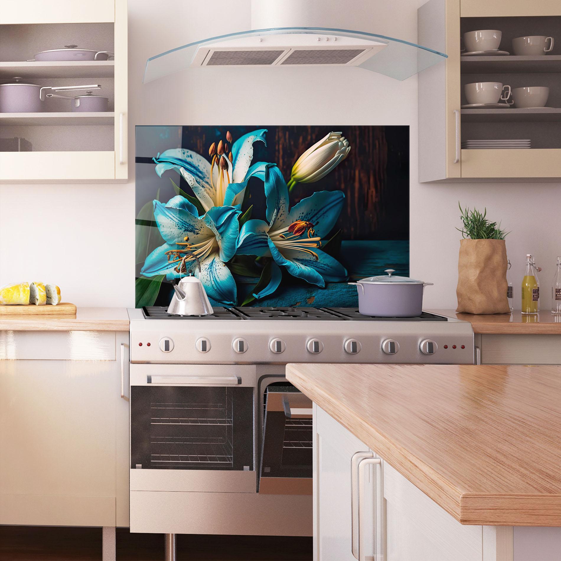 Konyhai üveg hátfal Blue Lily mockup 1
