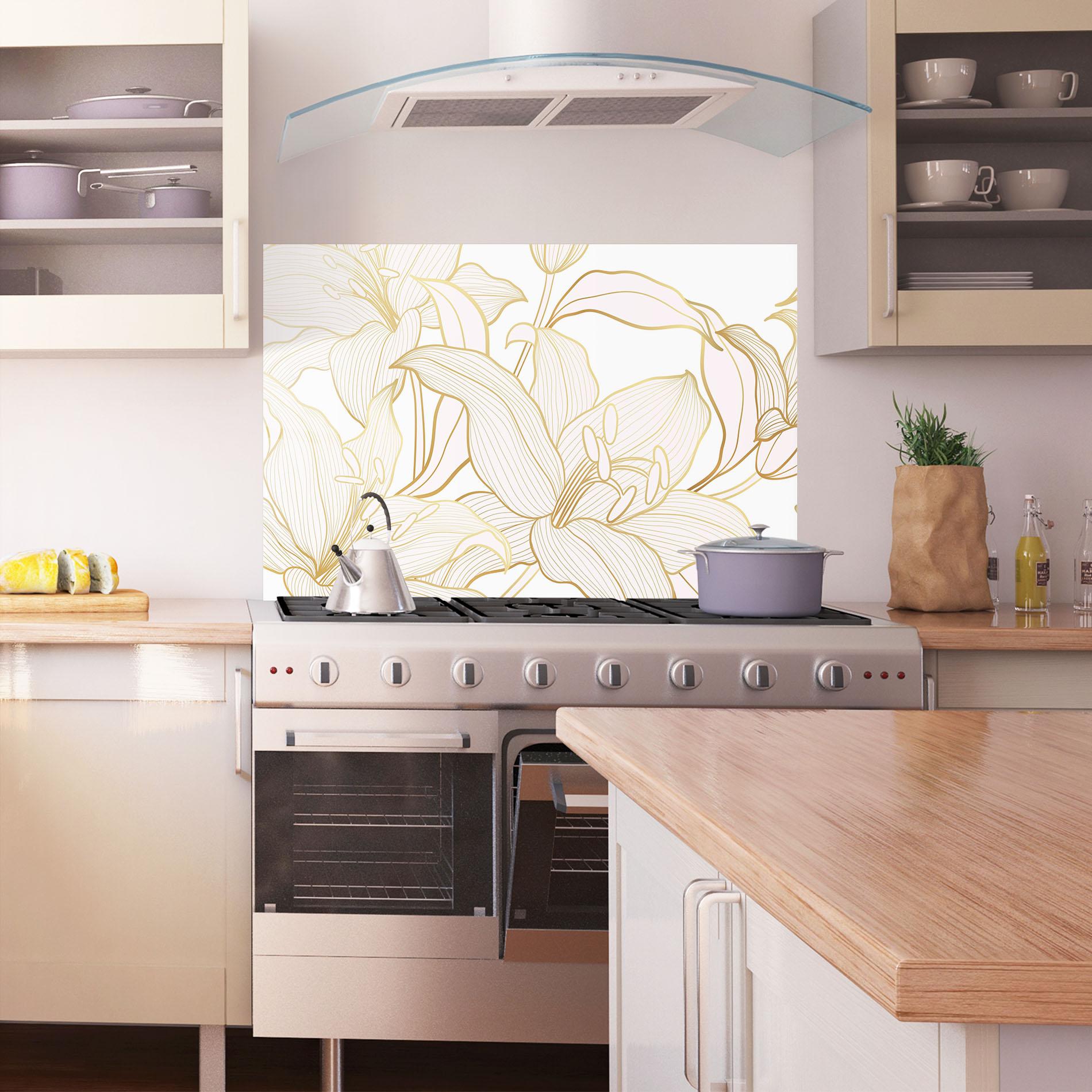 Konyhai üveg hátfal Gold Lily mockup 1