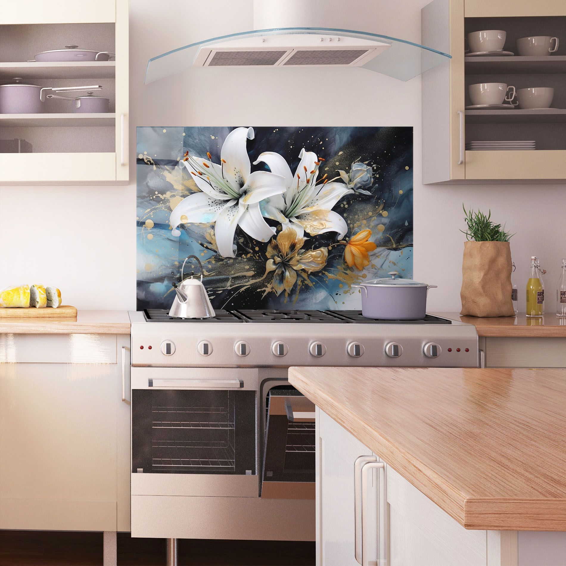 Lily On Blue Painting mockup 1