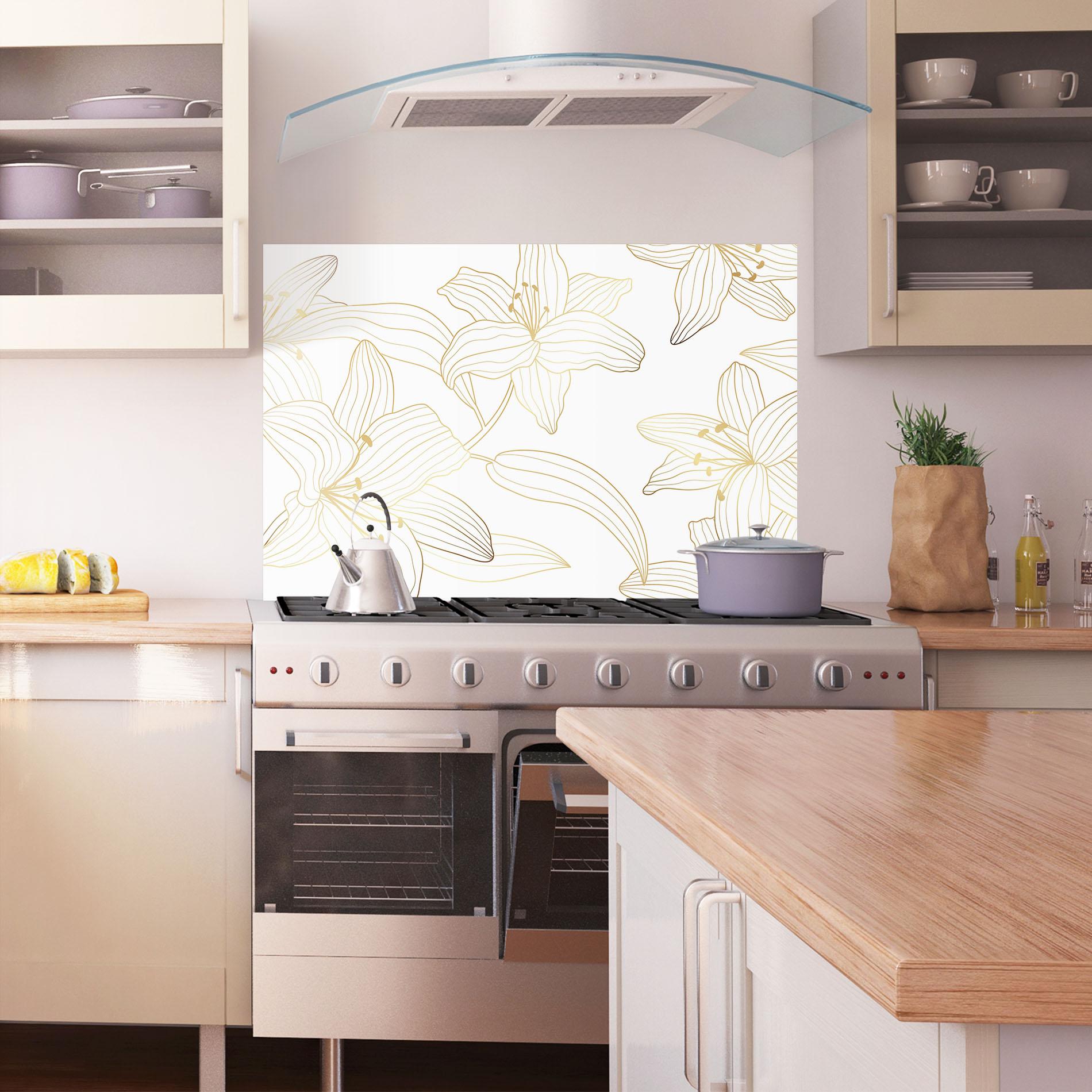 Konyhai üveg hátfal Luxury Golden Lily mockup 1