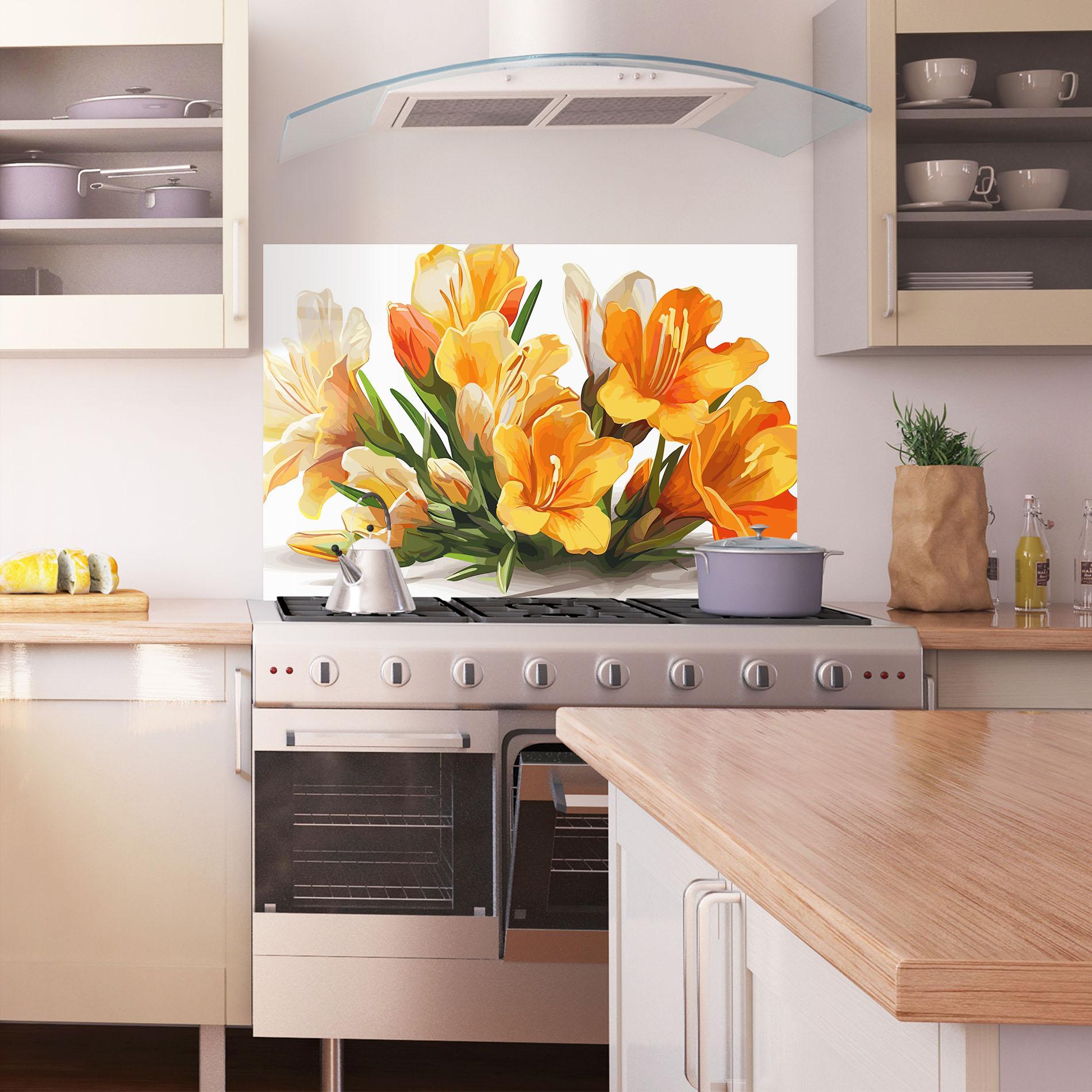 Konyhai üveg hátfal Orange Lily Art mockup 1