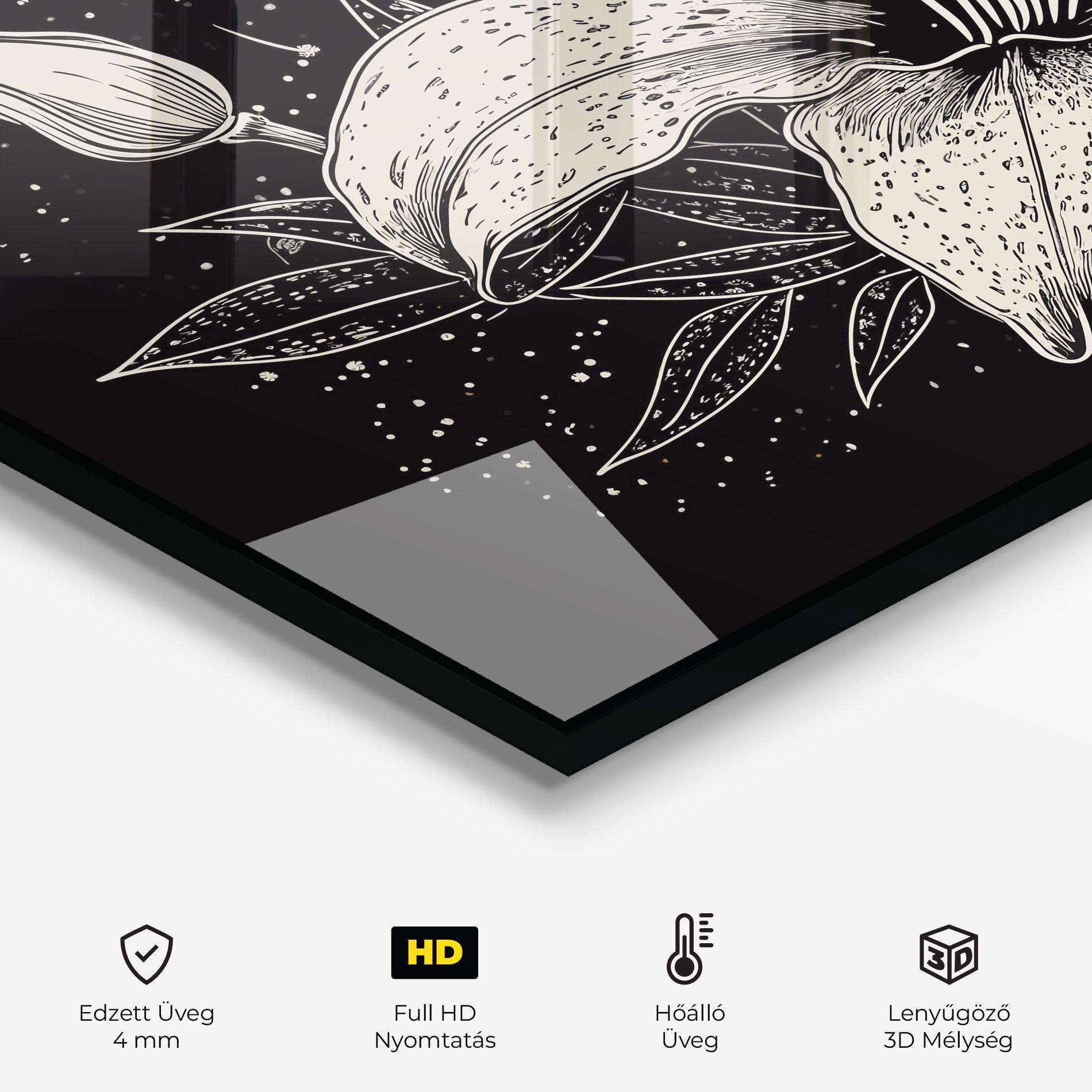 Konyhai üveg hátfal Cream Black Lily mockup 2