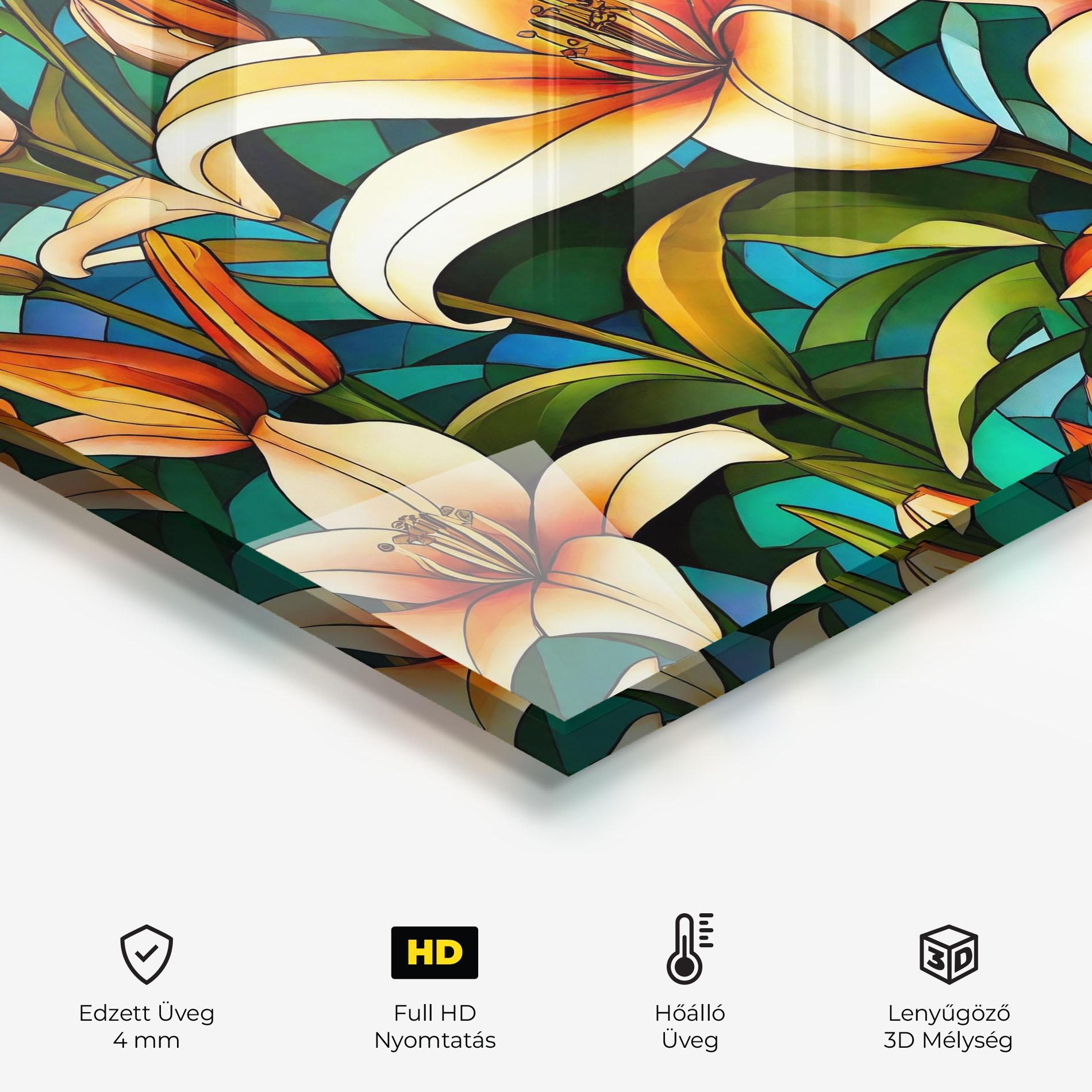 Konyhai üveg hátfal Lily Pattern mockup 2