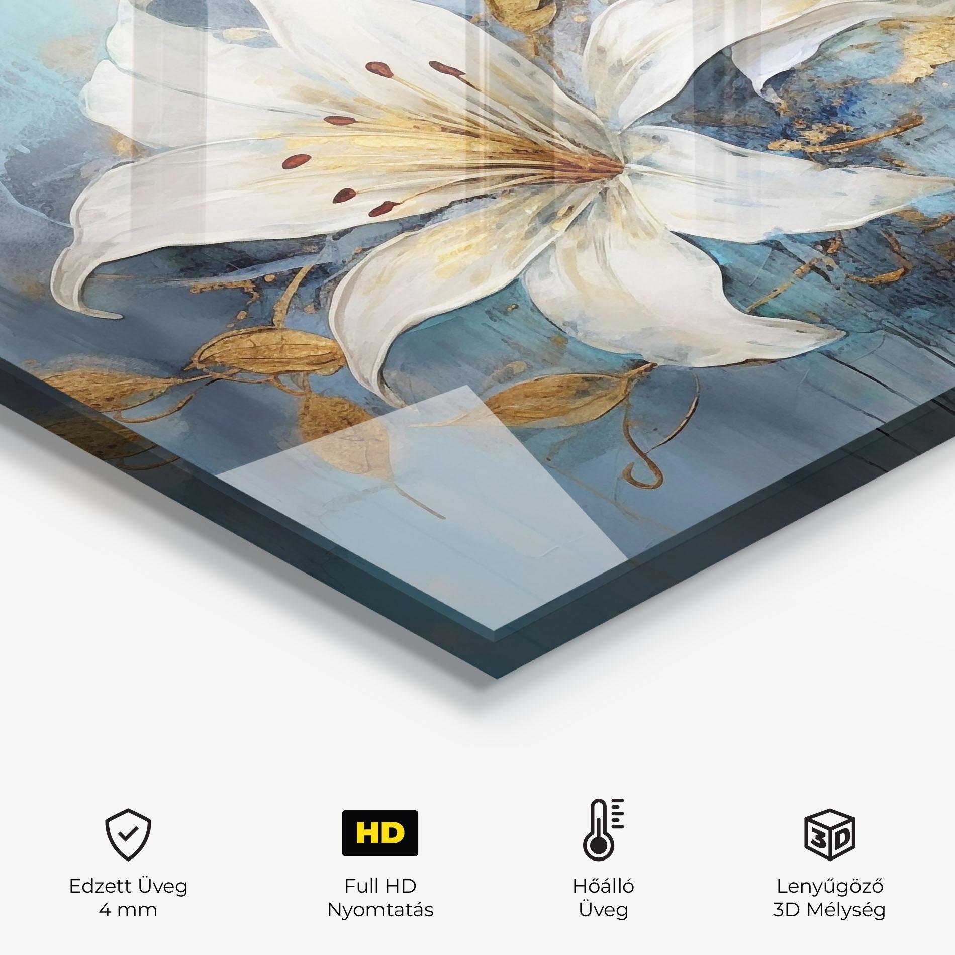 Konyhai üveg hátfal Lily With Gold Painting mockup 2