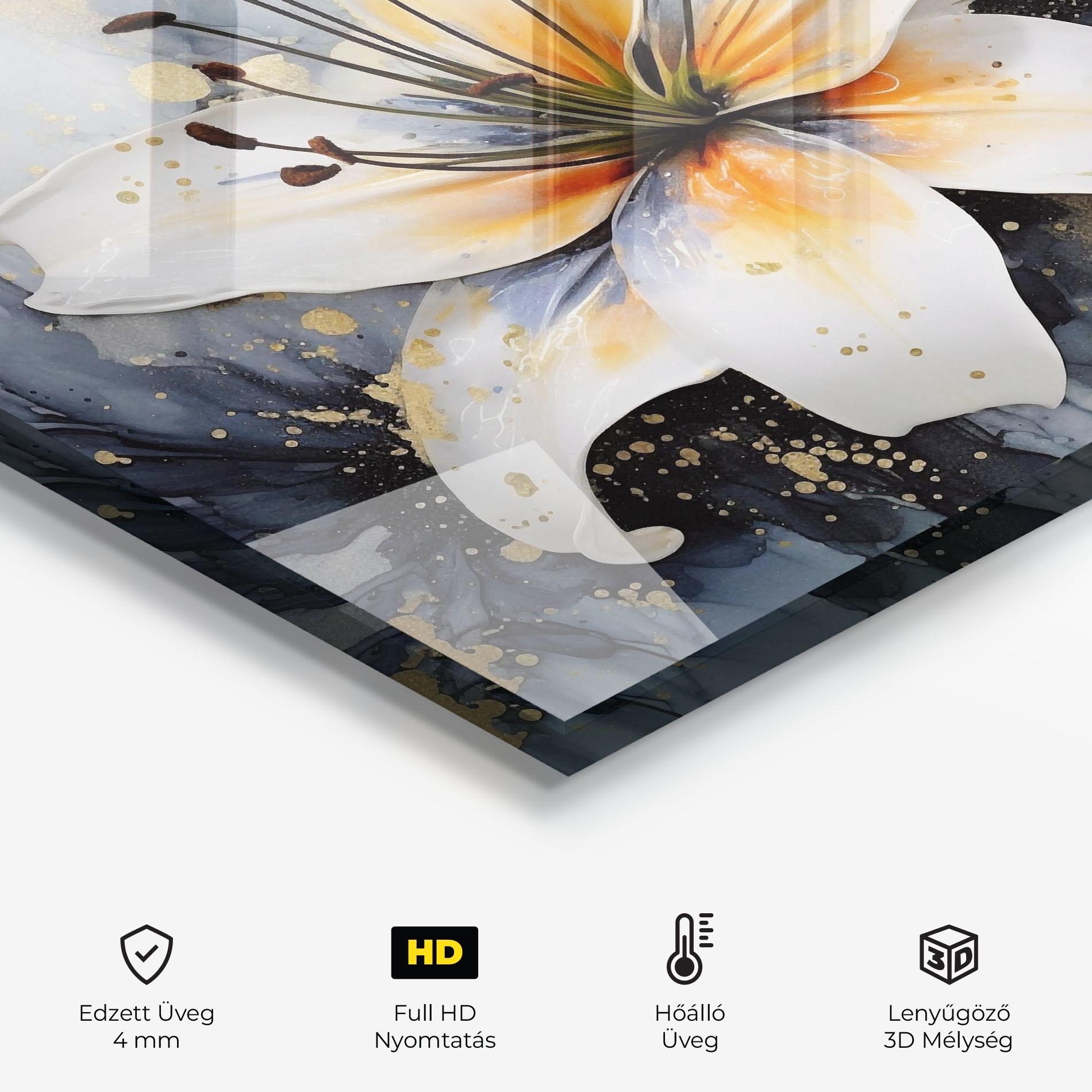 Konyhai üveg hátfal Lily With Orange Painting mockup 2