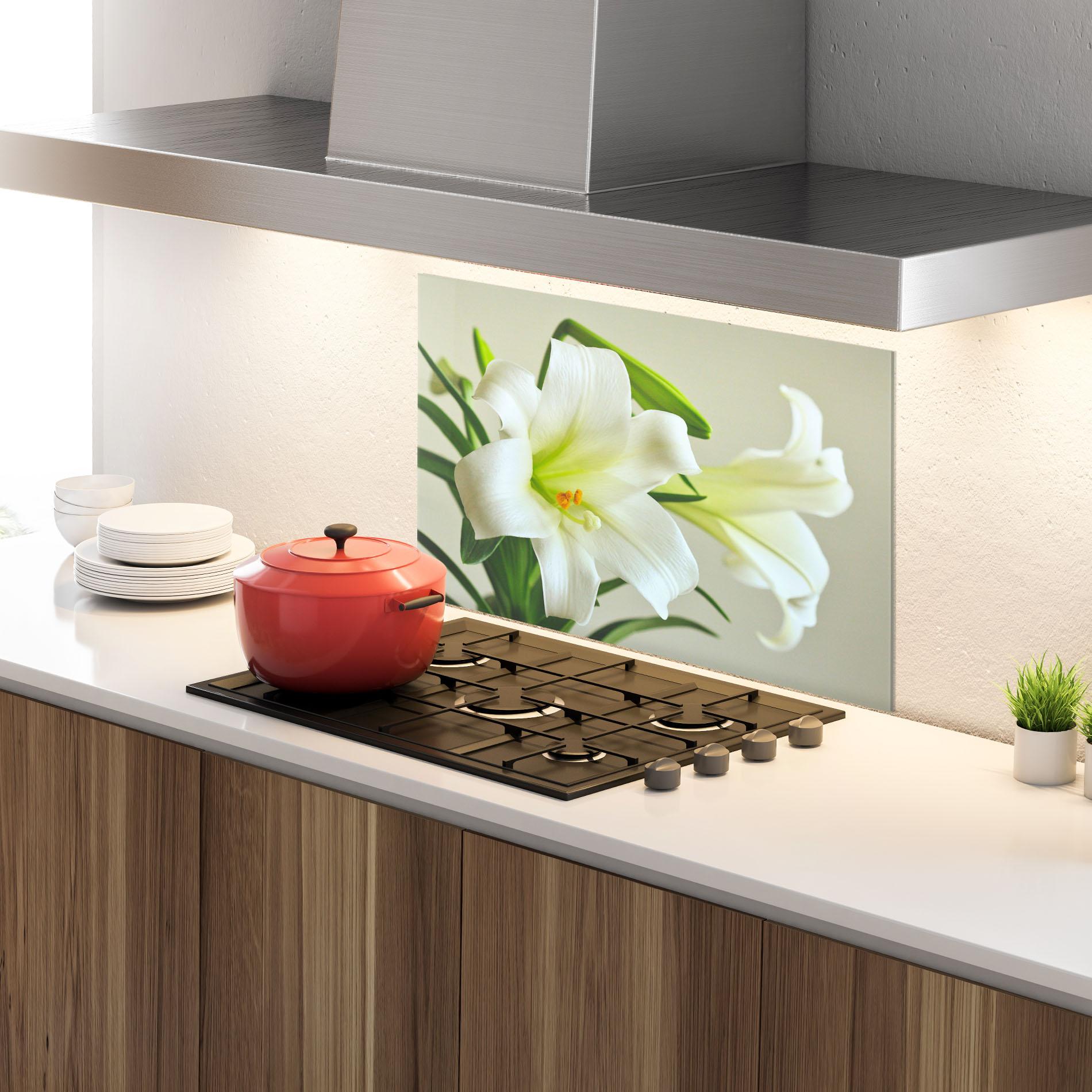 Konyhai üveg hátfal Green Lily mockup 4