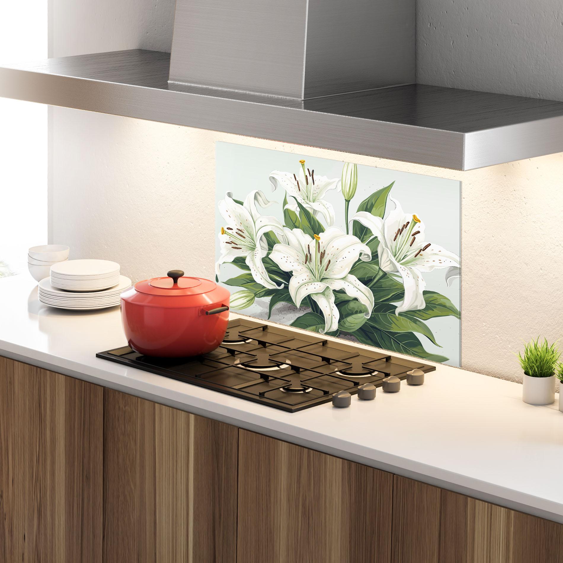 Konyhai üveg hátfal Light Lily Art mockup 4