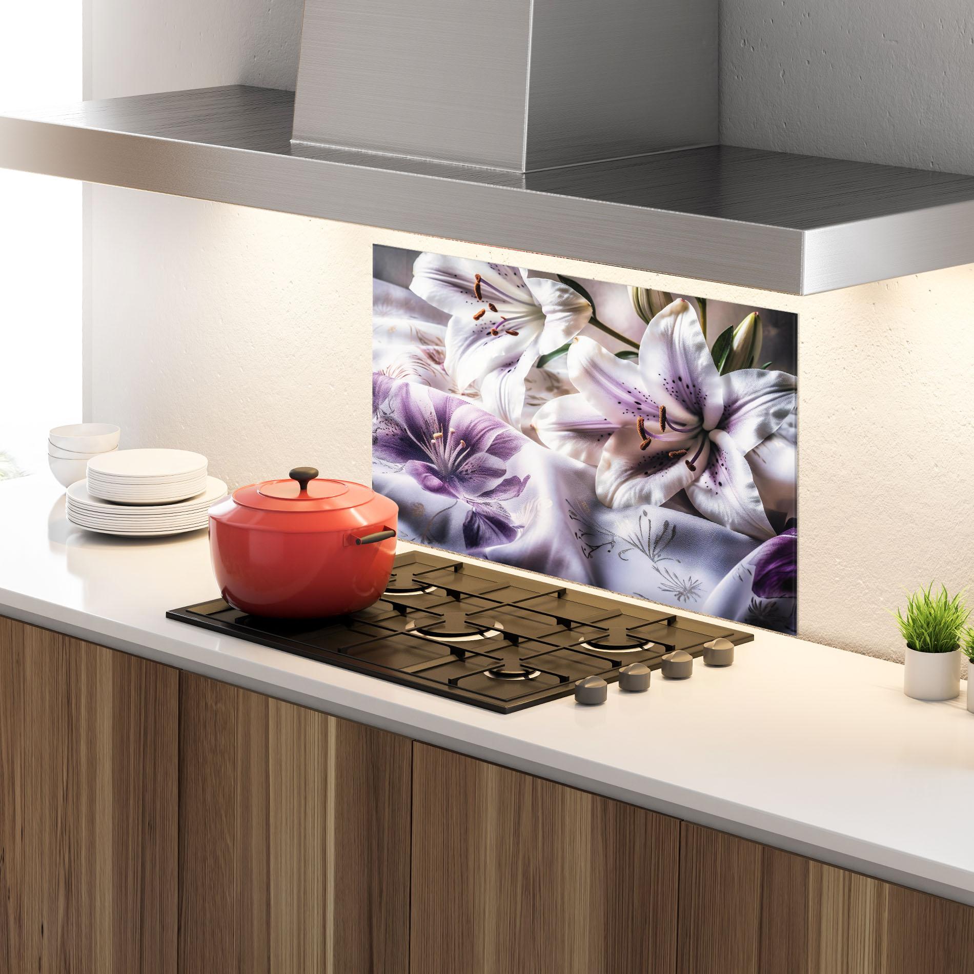 Konyhai üveg hátfal Light Purple Lily mockup 4