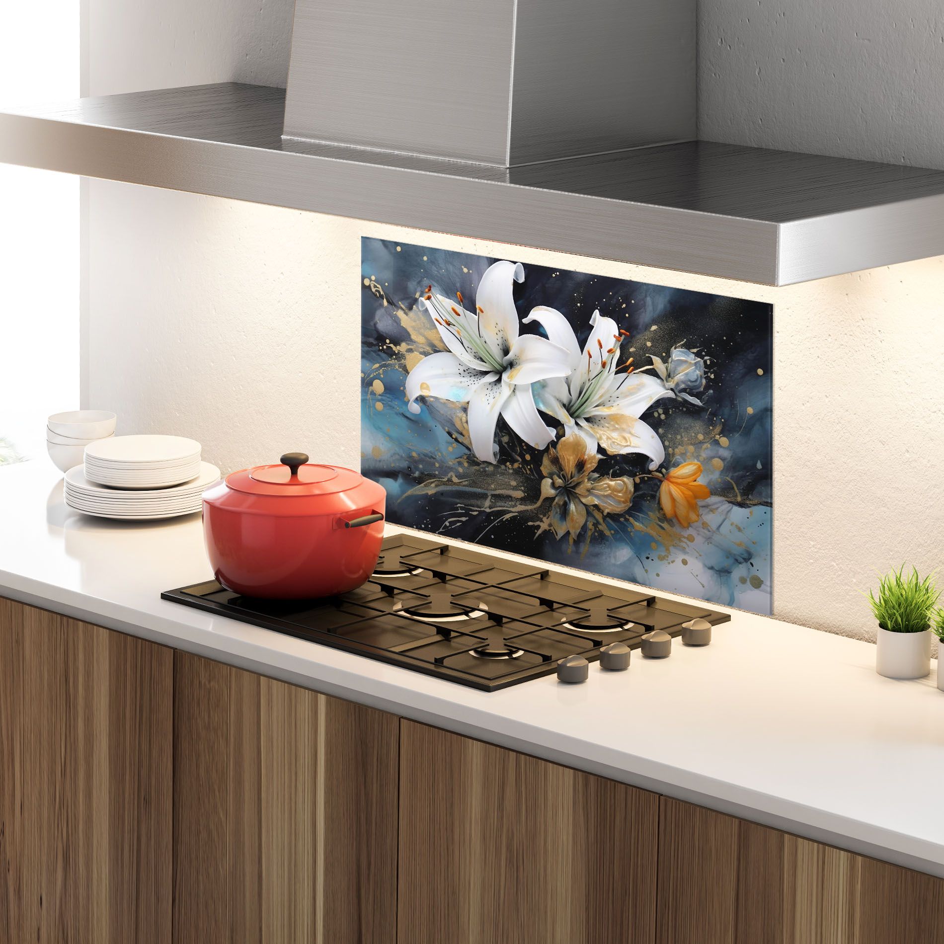 Lily On Blue Painting mockup 4