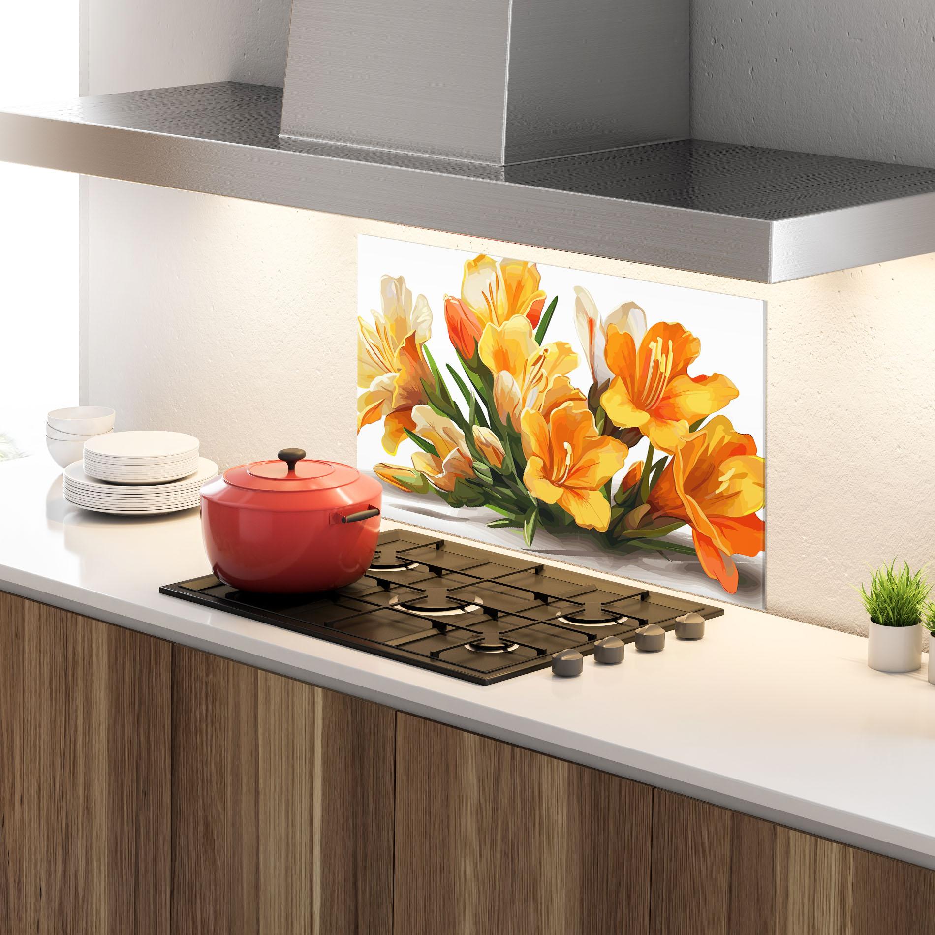 Konyhai üveg hátfal Orange Lily Art mockup 4