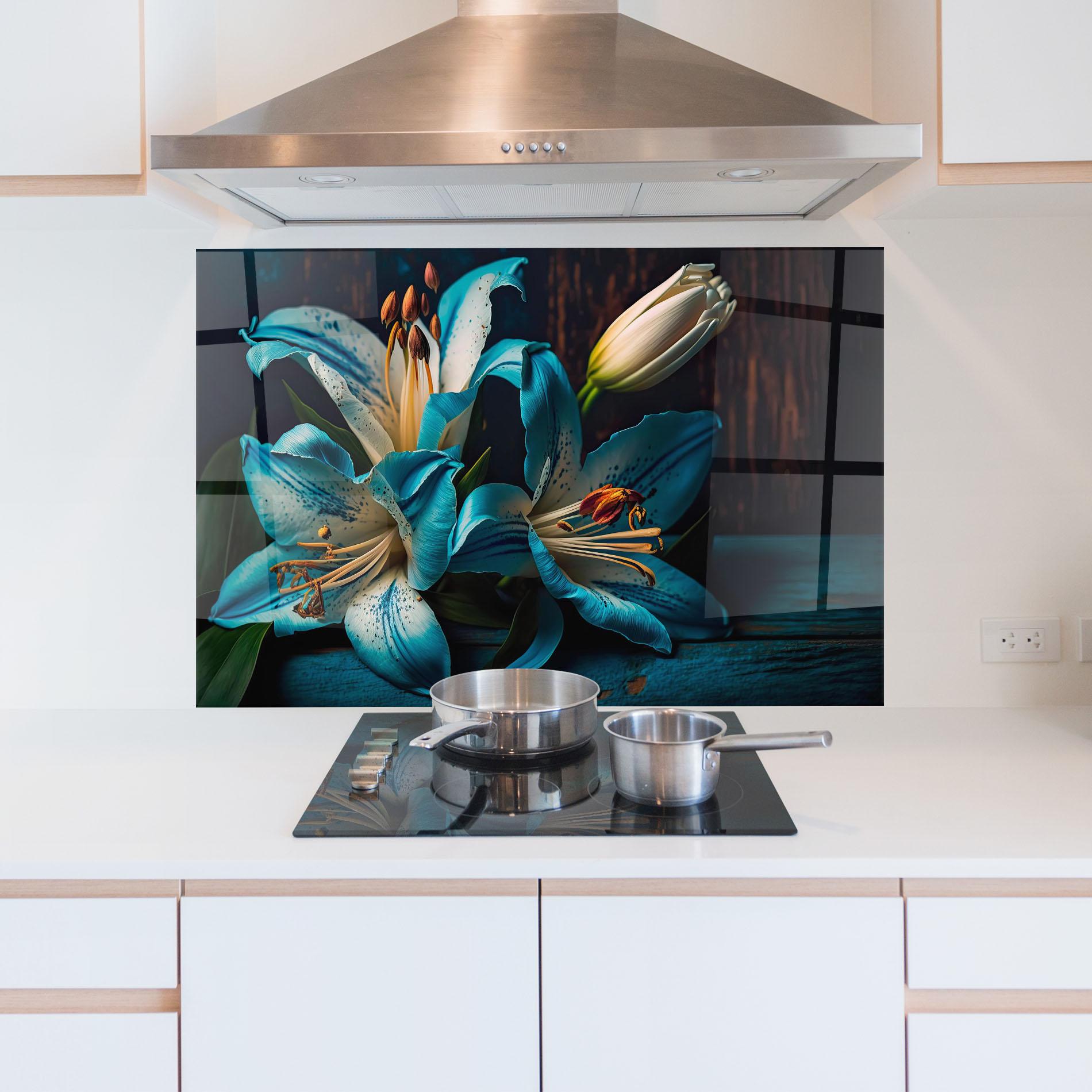 Konyhai üveg hátfal Blue Lily mockup 5