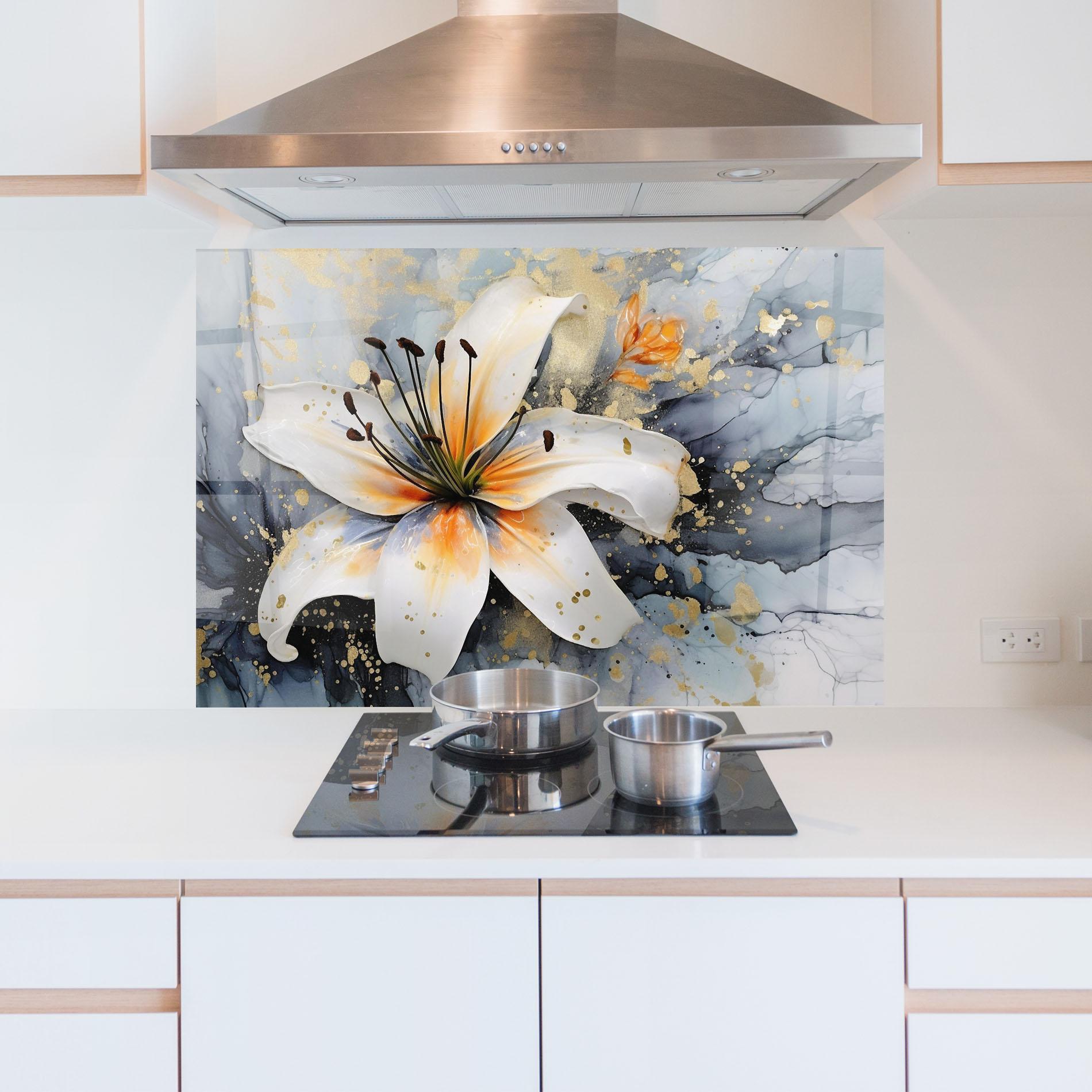Konyhai üveg hátfal Lily With Orange Painting mockup 5