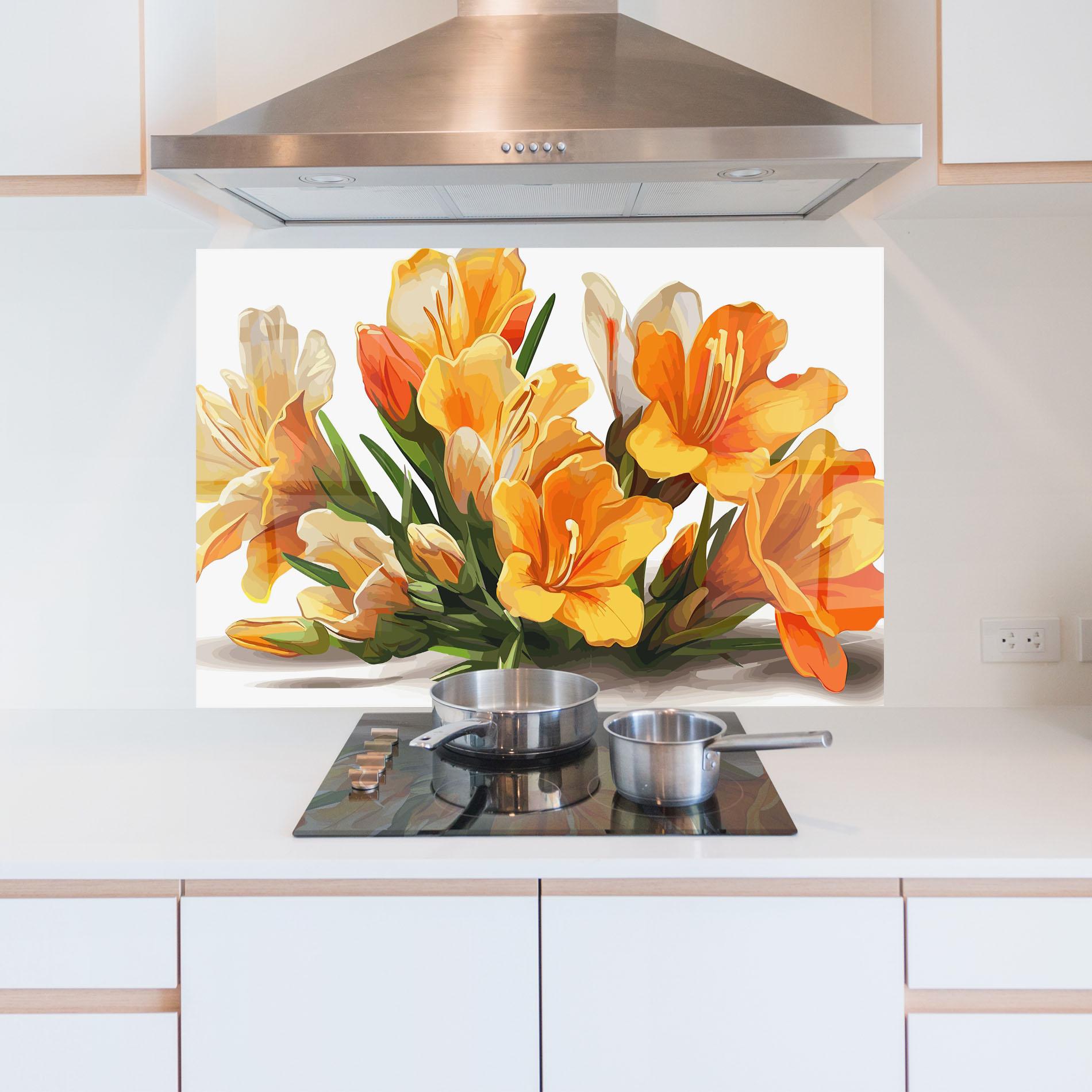 Konyhai üveg hátfal Orange Lily Art mockup 5