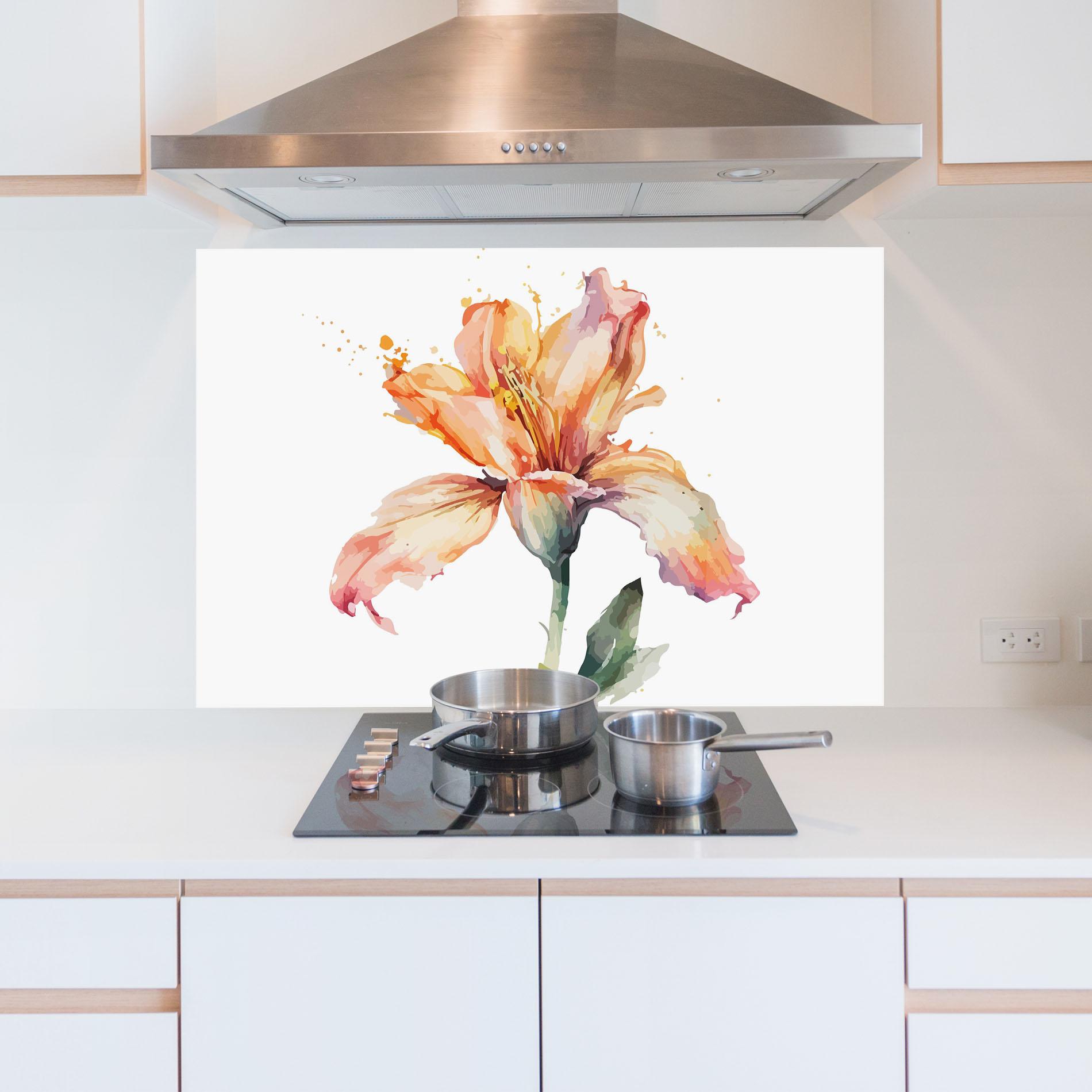 Konyhai üveg hátfal Orange Purple Lily mockup 5