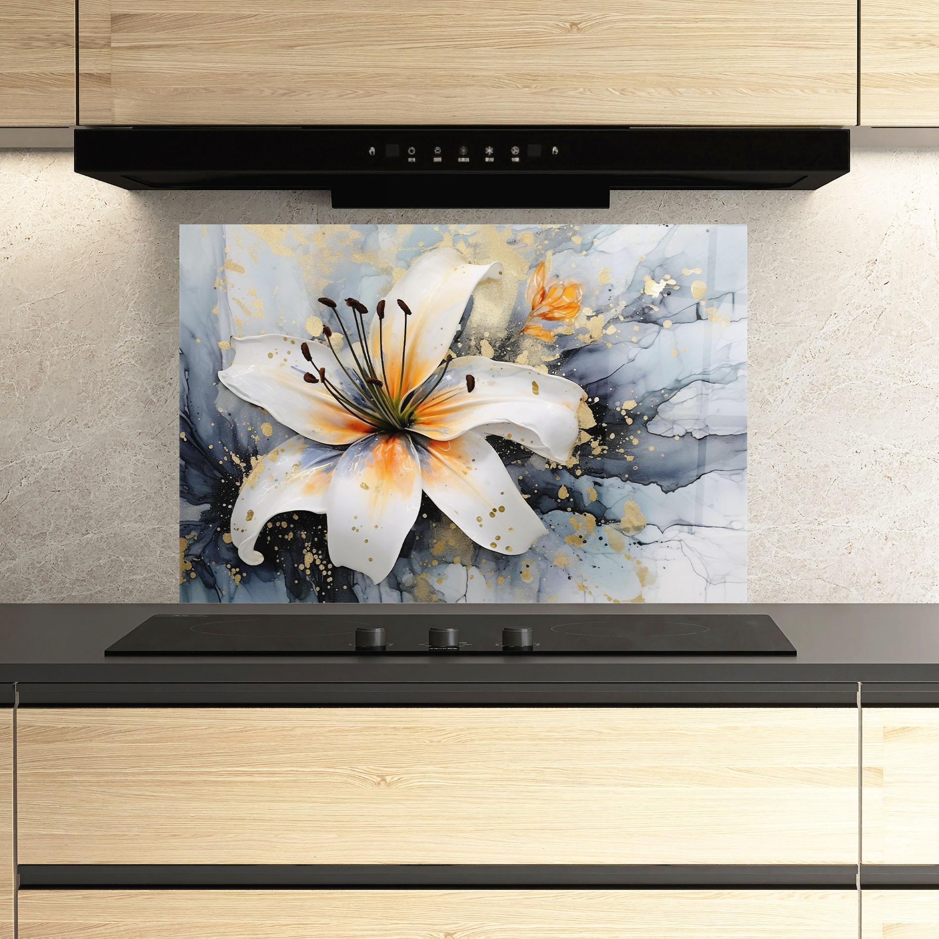 Konyhai üveg hátfal Lily With Orange Painting mockup 3