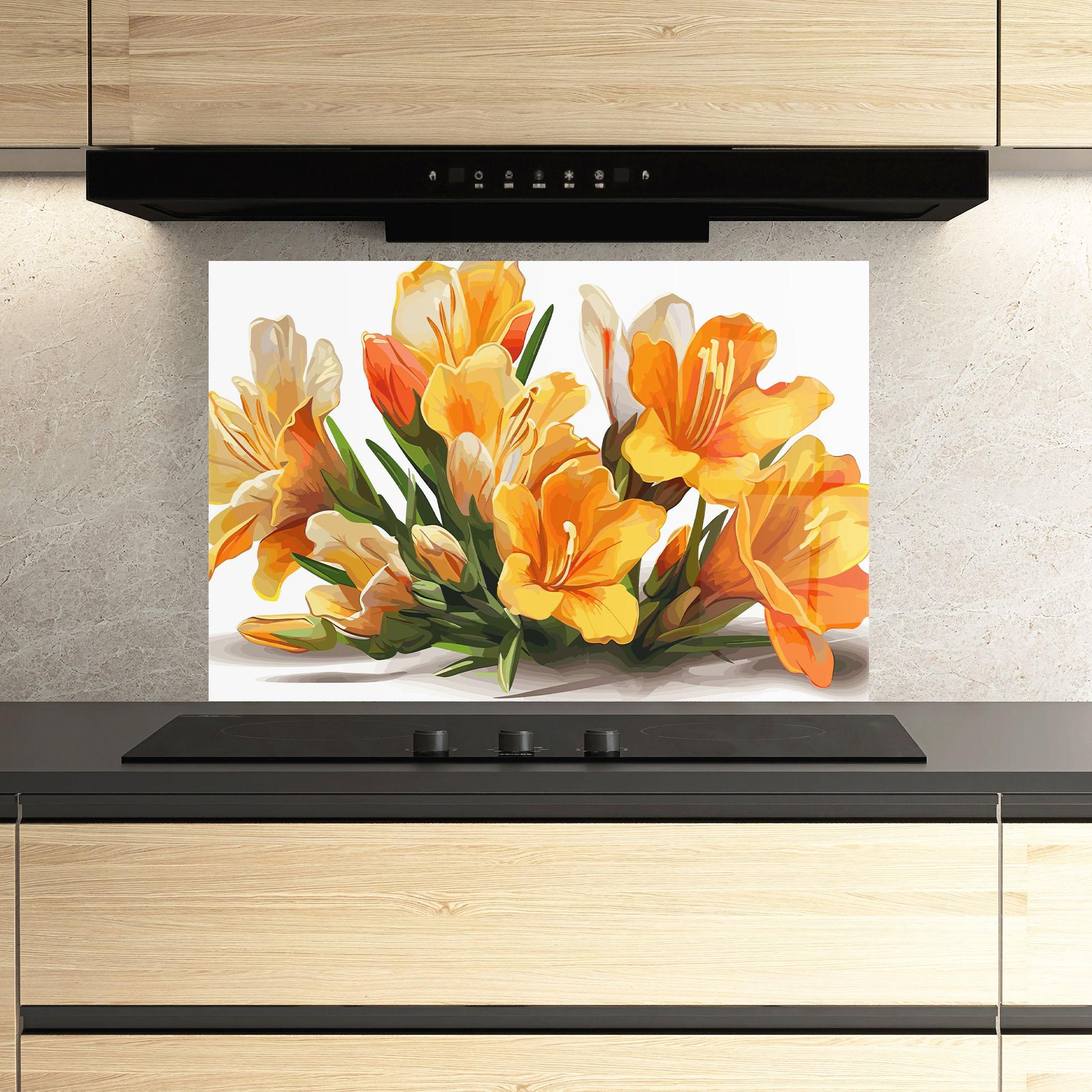 Konyhai üveg hátfal Orange Lily Art mockup 3