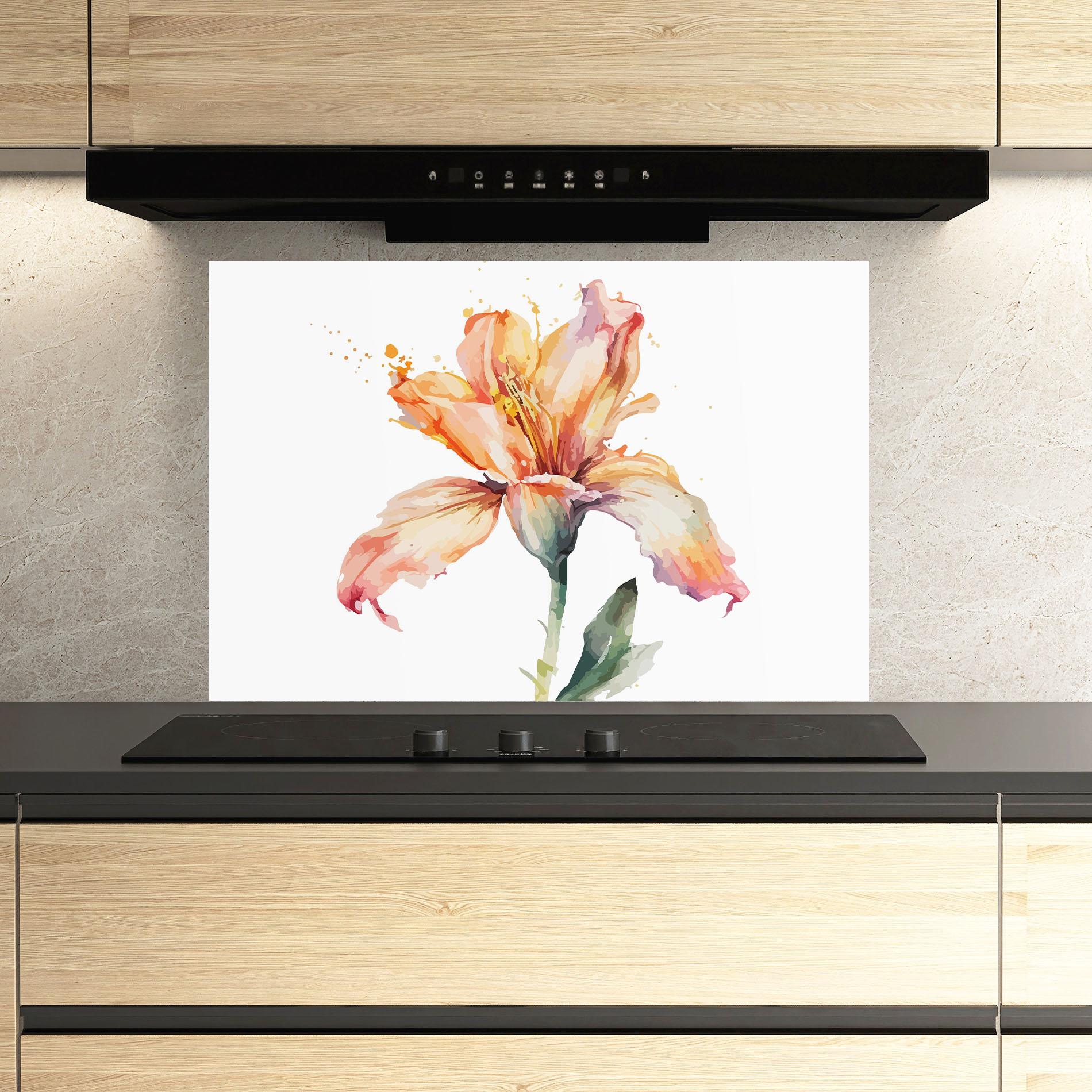 Konyhai üveg hátfal Orange Purple Lily mockup 3