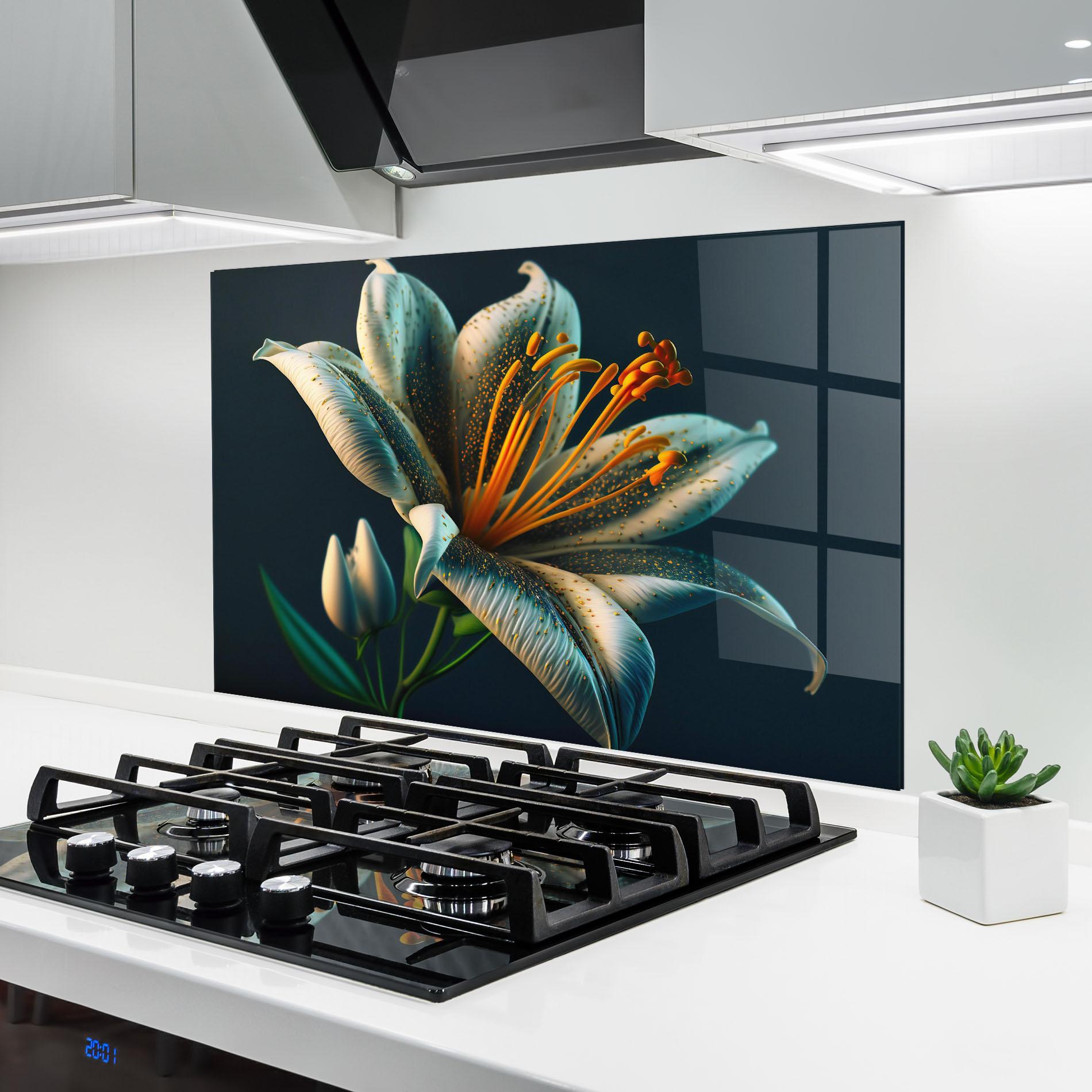 Konyhai üveg hátfal Blue Grey Lily mockup 6